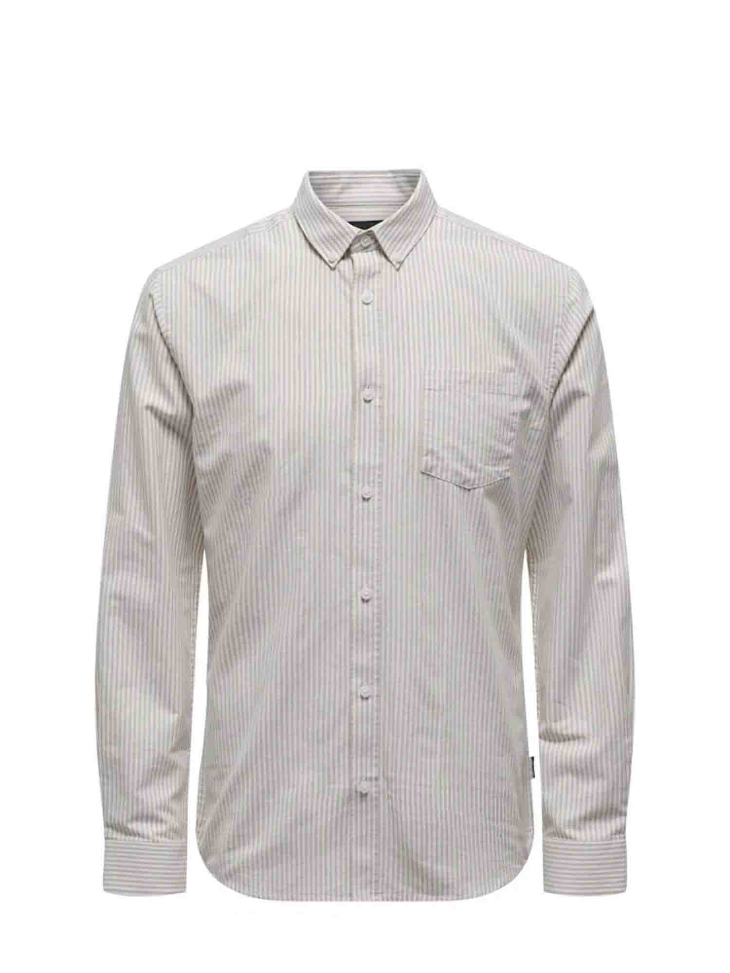 ONLY&SONS CAMICIA OXFORD A RIGHE CHINCHILLA