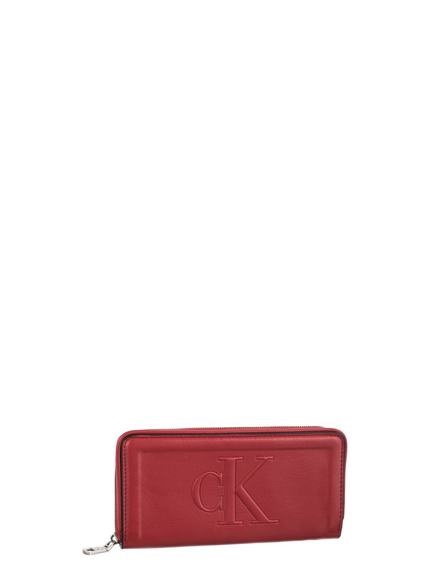 CALVIN KLEIN ACCESSORIES PORTAFOGLI CON ZIP SCULPTED ZIP AROUND PIPPING ROSSO