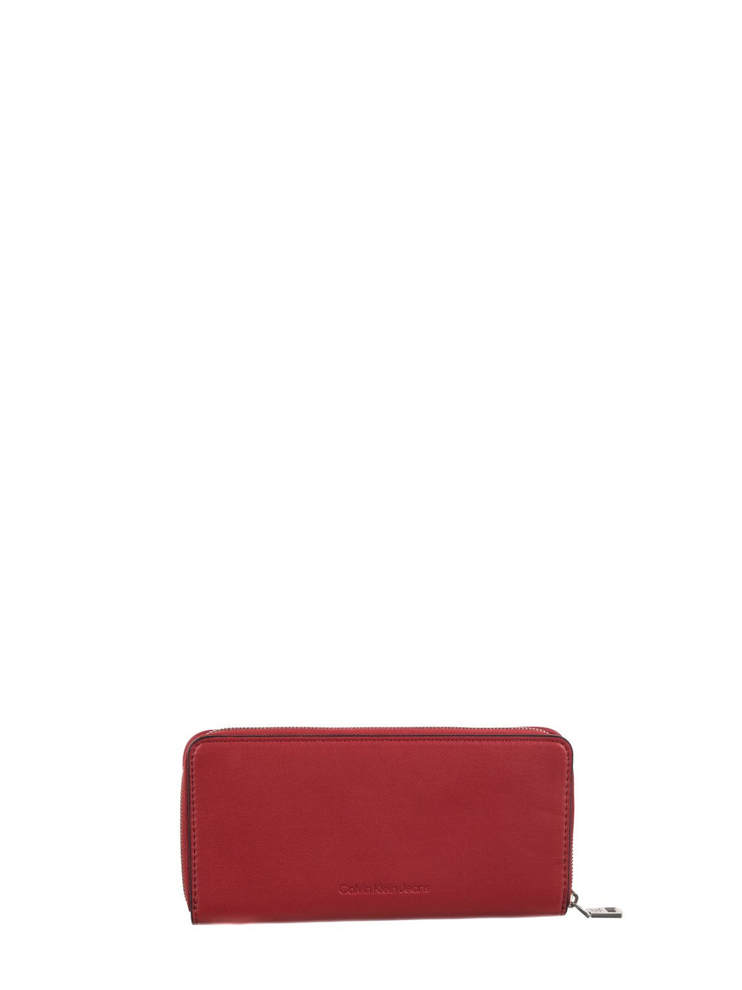 CALVIN KLEIN ACCESSORIES PORTAFOGLI CON ZIP SCULPTED ZIP AROUND PIPPING ROSSO