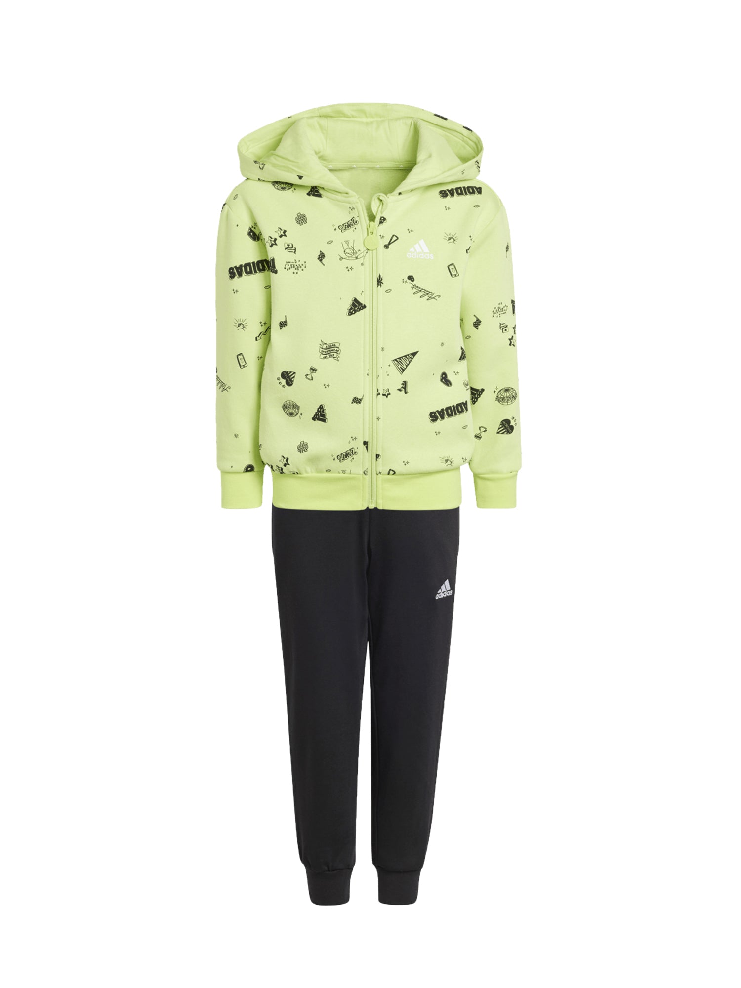 ADIDAS TUTA SPORTIVA BRAND LOVE HOODED KIDS VERDE LIME - NERO