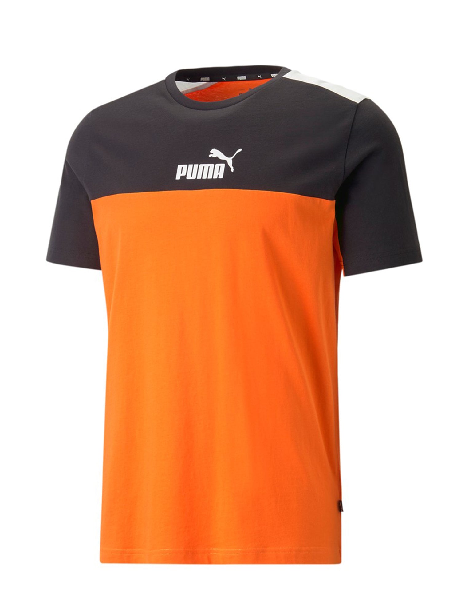 PUMA T-SHIRT ESSENTIAL+ BLOCK ARANCIO-NERO-BIANCO