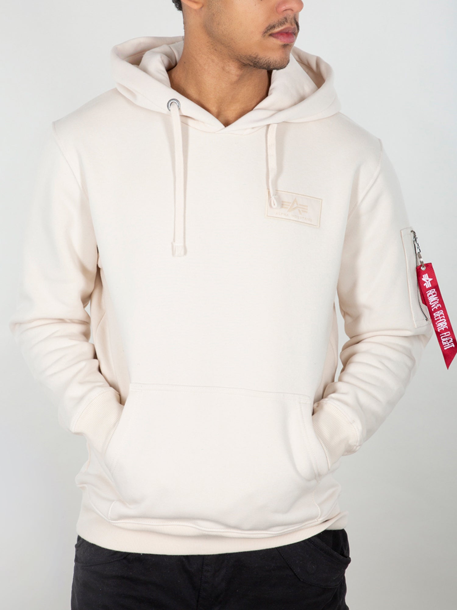 ALPHA INDUSTRIES FELPA CON CAPPUCCIO LOGO BIANCO SPORCO