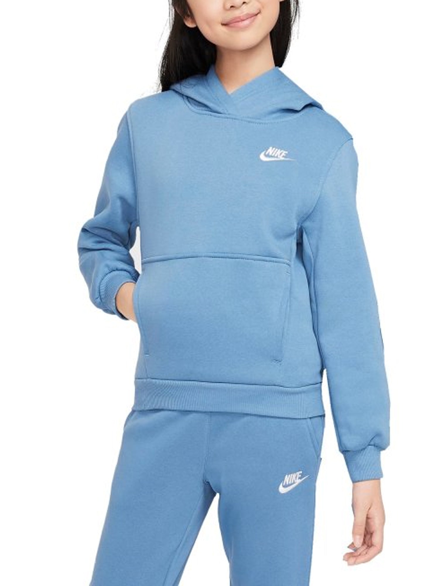 NIKE SPORTSWEAR CLUB FLEECE FELPA JUNIOR CON CAPPUCCIO AZZURRO