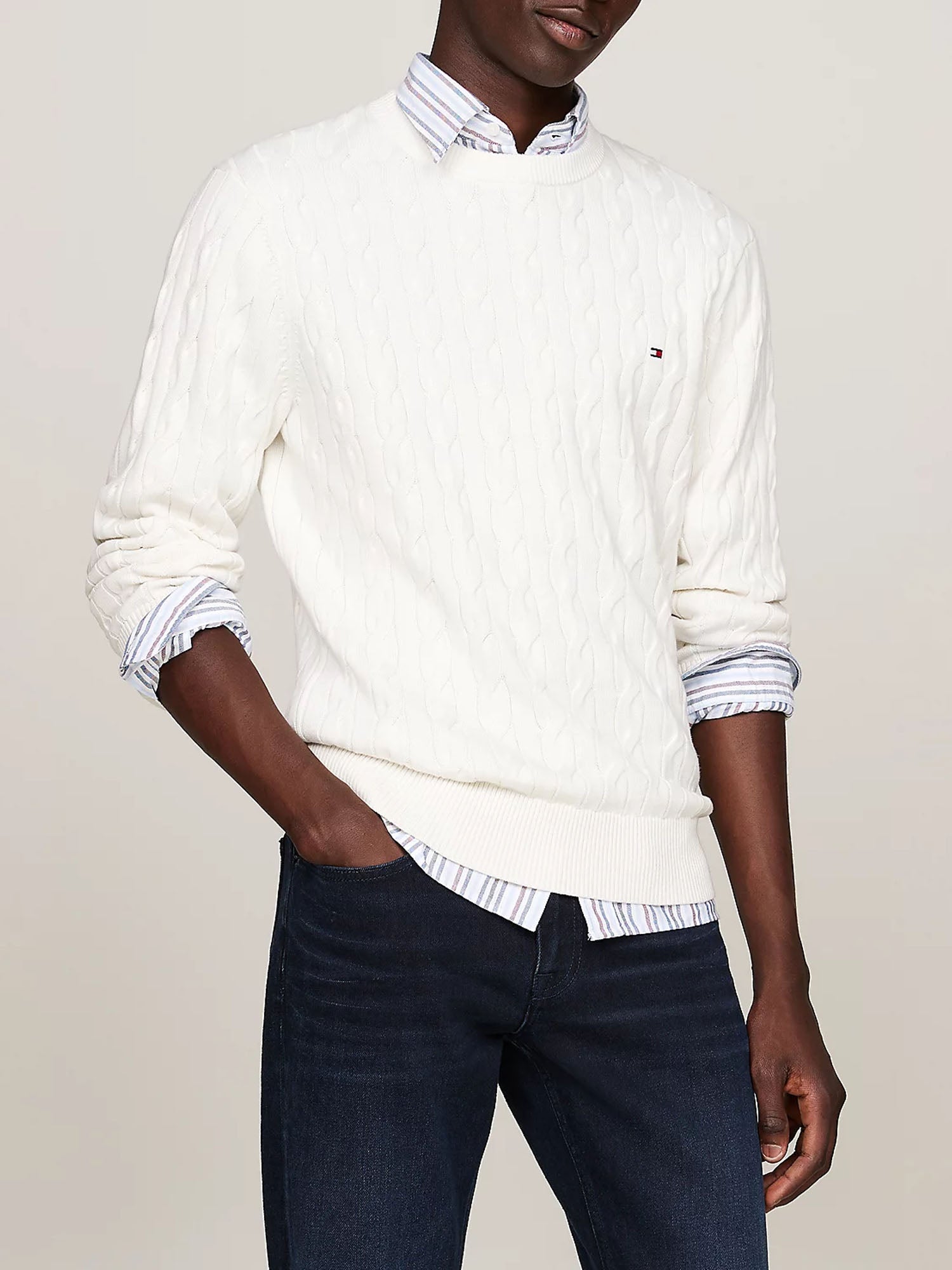 TOMMY HILFIGER PULLOVER CLASSICS IN MAGLIA BIANCO