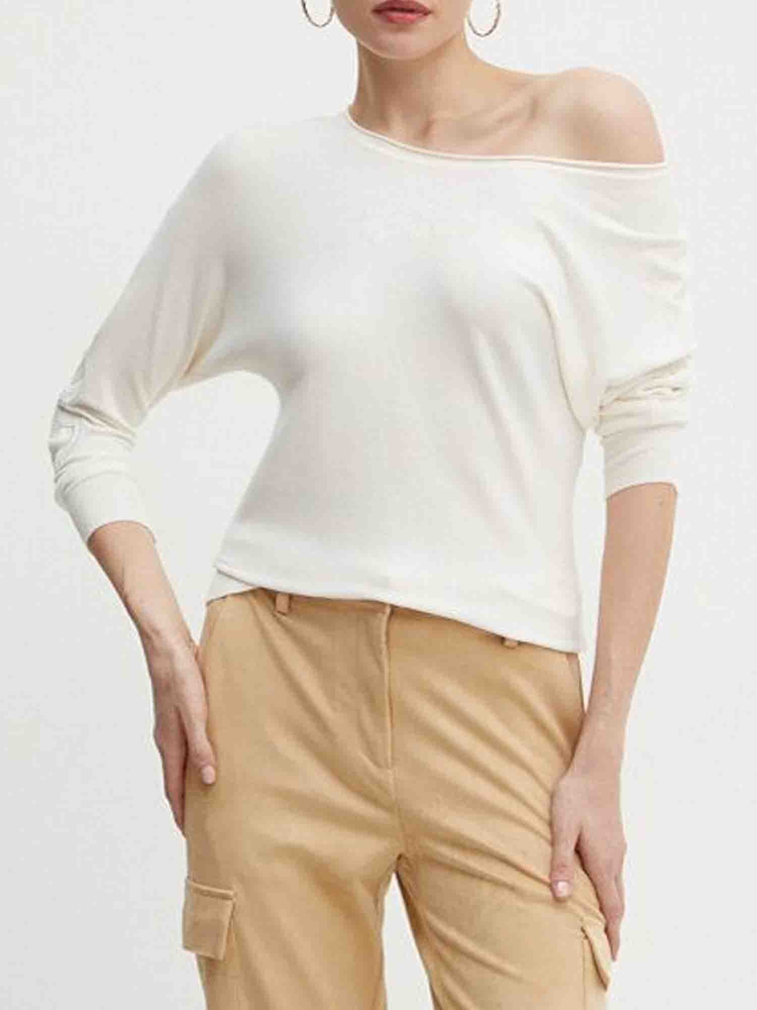 GUESS JEANS MAEVE MAGLIA BAT SLEEVE BIANCO