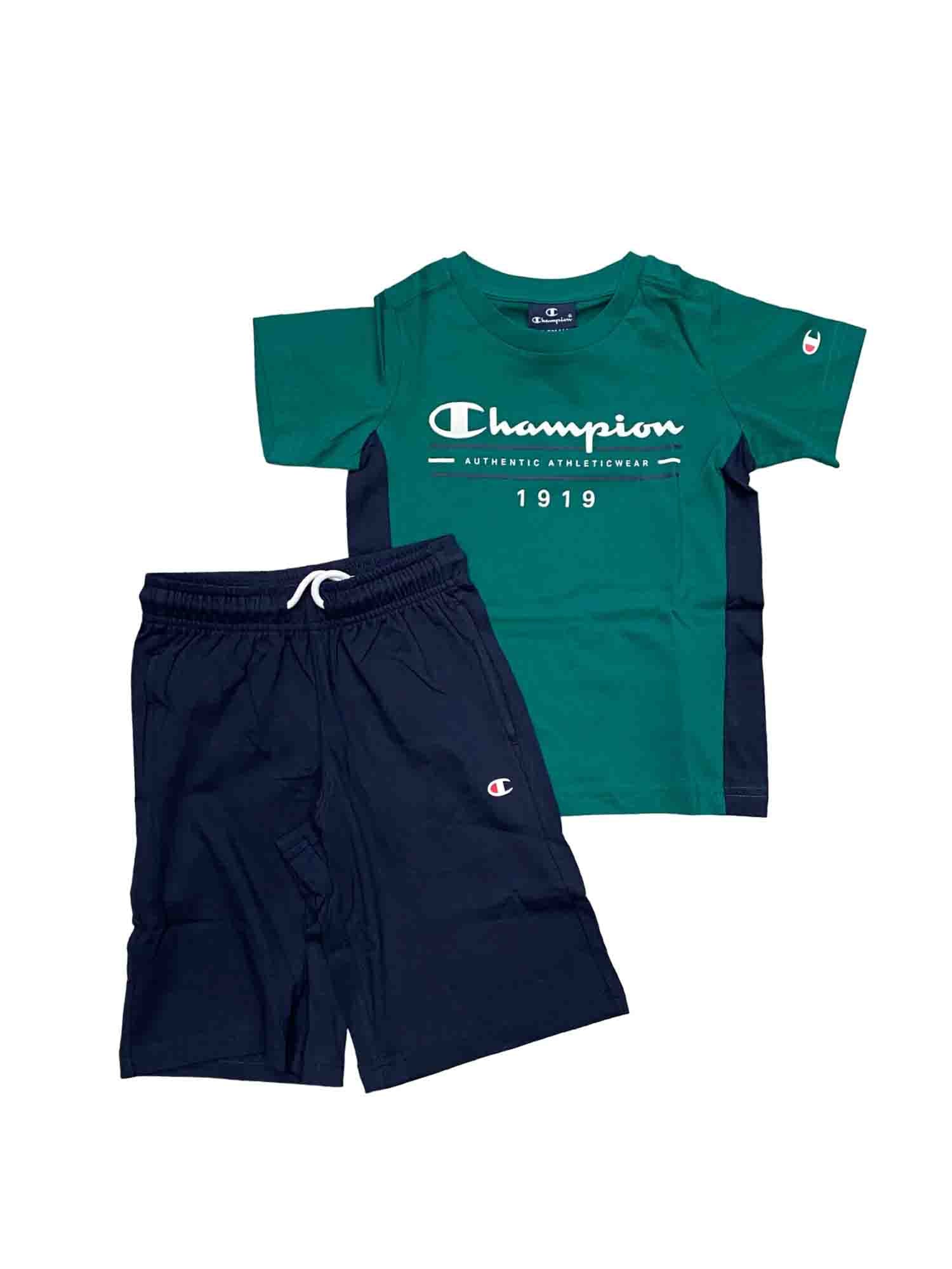 CHAMPION SET T-SHIRT+ PANTALONCINO DA BAMBINO VERDE-BLU