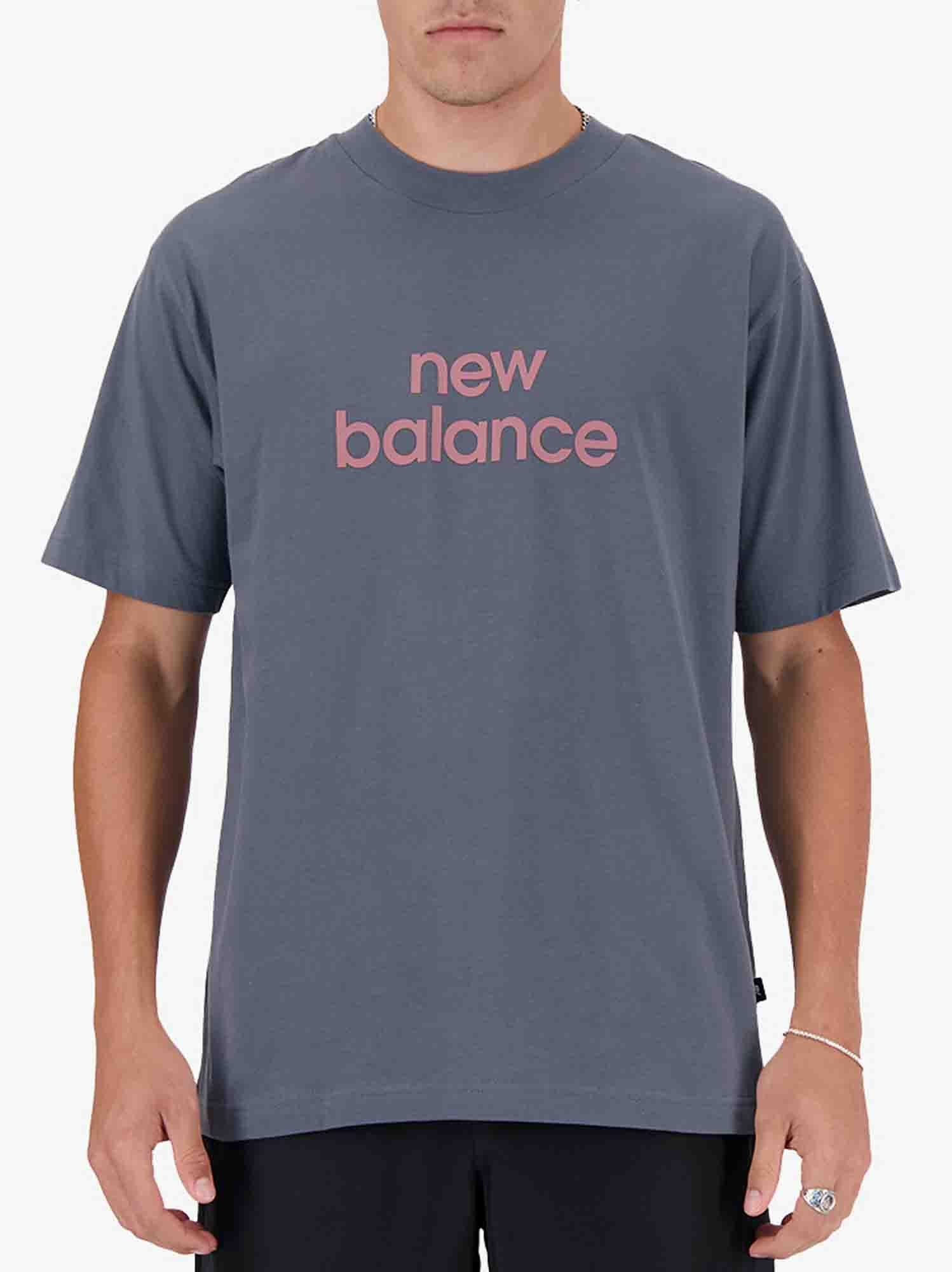 NEW BALANCE T-SHIRT LINEAR LOGO RELAXED GRIGIO