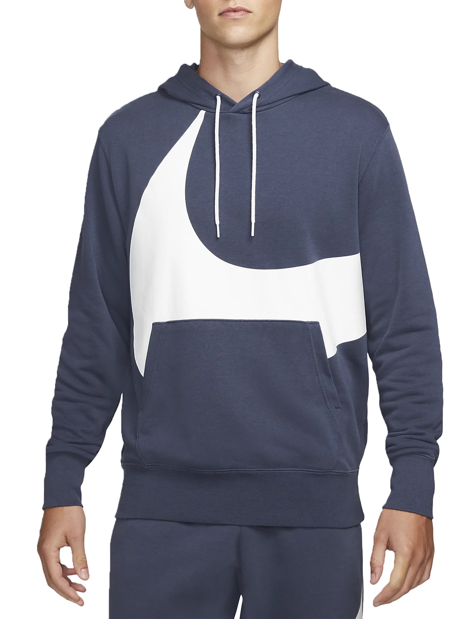 NIKE FELPA CON CAPPUCCIO SPORTSWEAR SWOOSH BLU - BIANCO