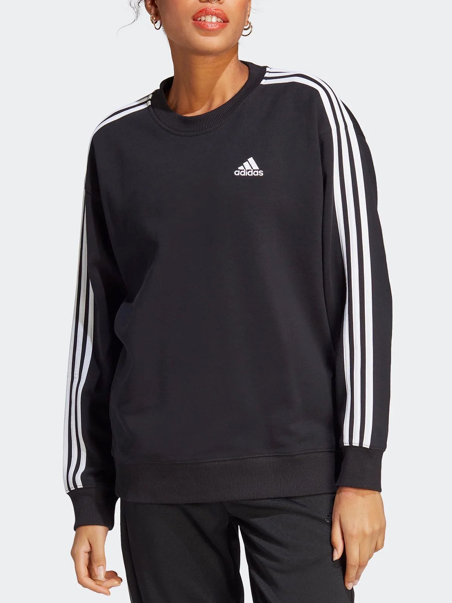 ADIDAS FELPA GIROCOLLO ESSENTIALS 3-STRIPES SWEATSHIRT NERO