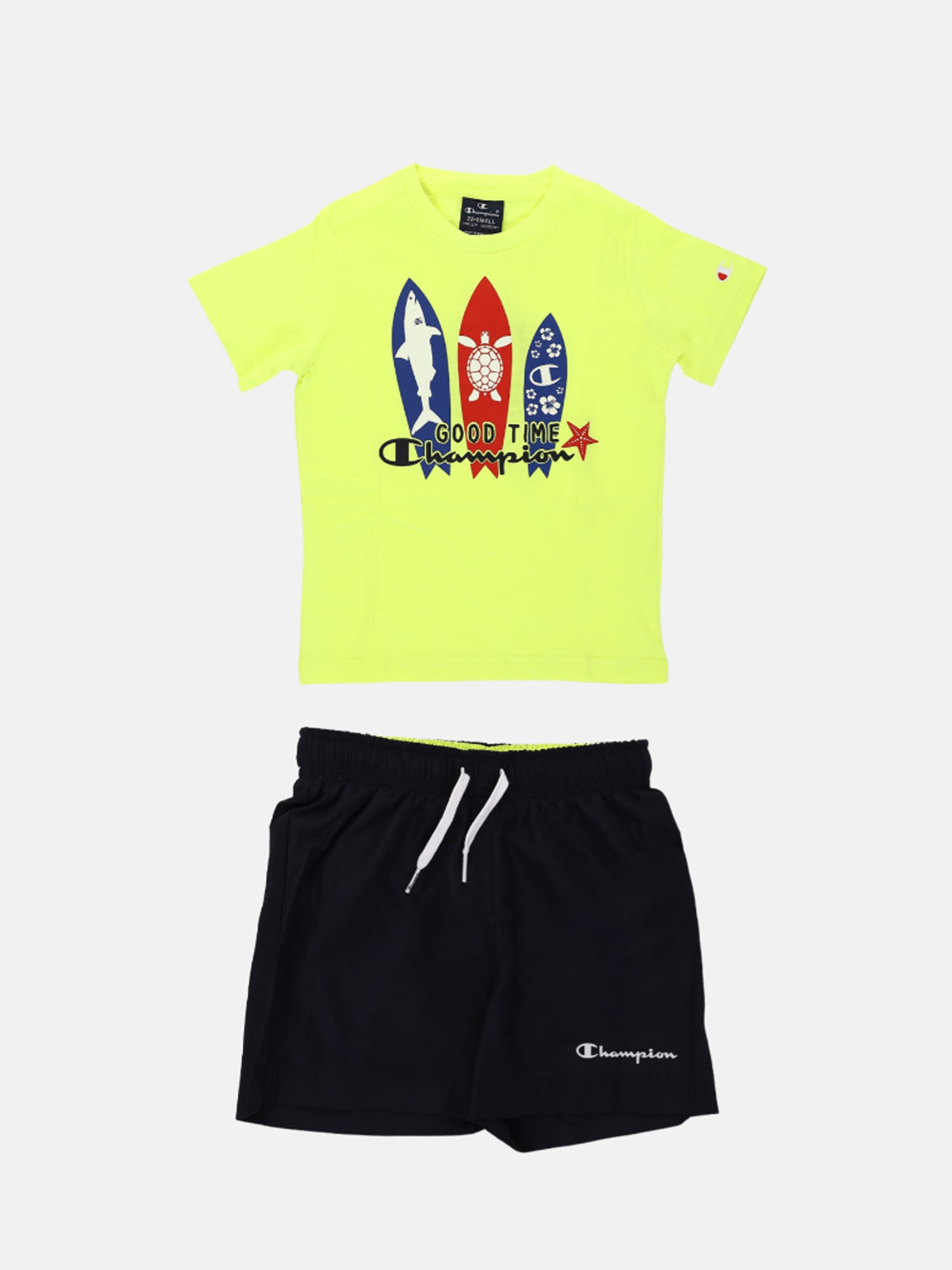 CHAMPION COMPLETINO MARE T-SHIRT E COSTUME GIALLO FLUO