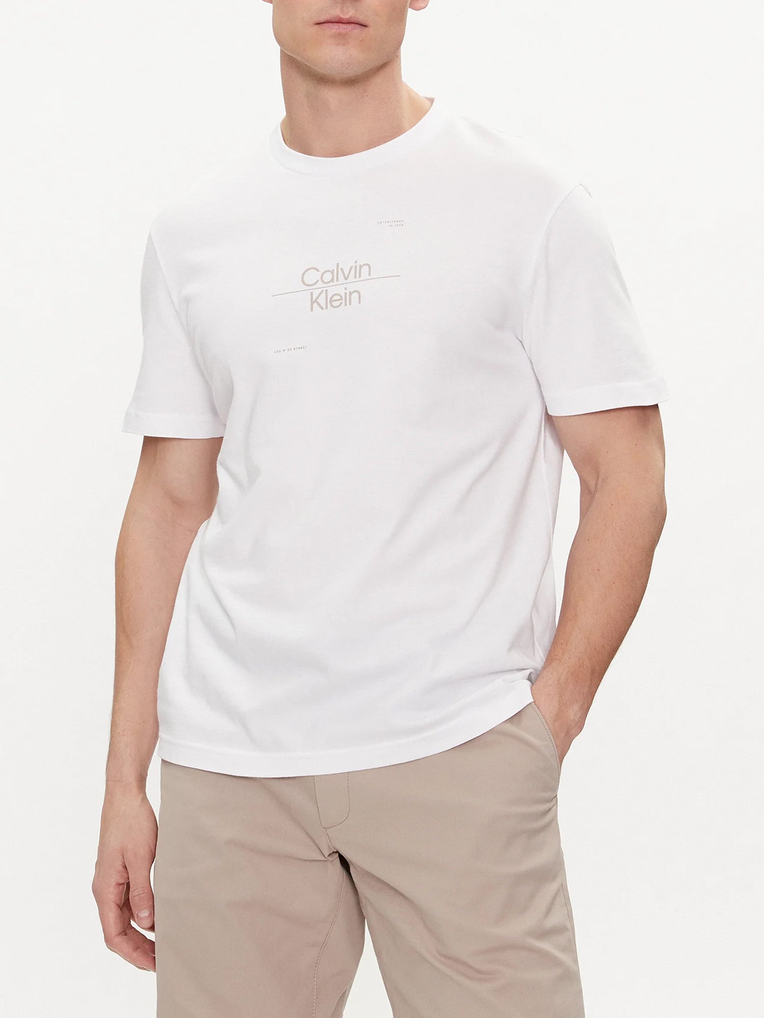 CALVIN KLEIN T-SHIRT OPTIC LINE LOGO BIANCO