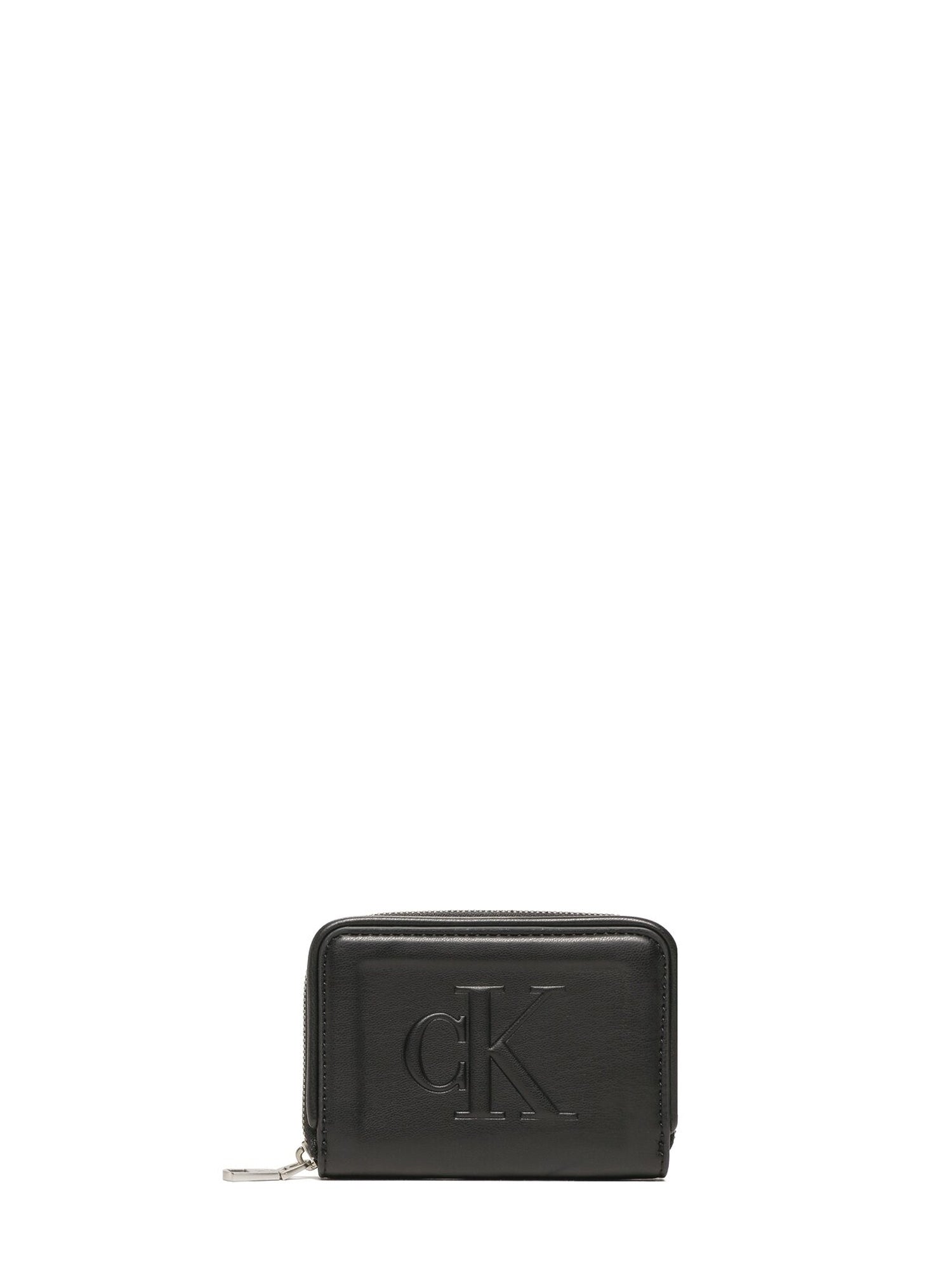 CALVIN KLEIN ACCESSORIES PORTAFOGLI CON ZIP SCULPTED MED ZIP AROUND PIPPING NERO