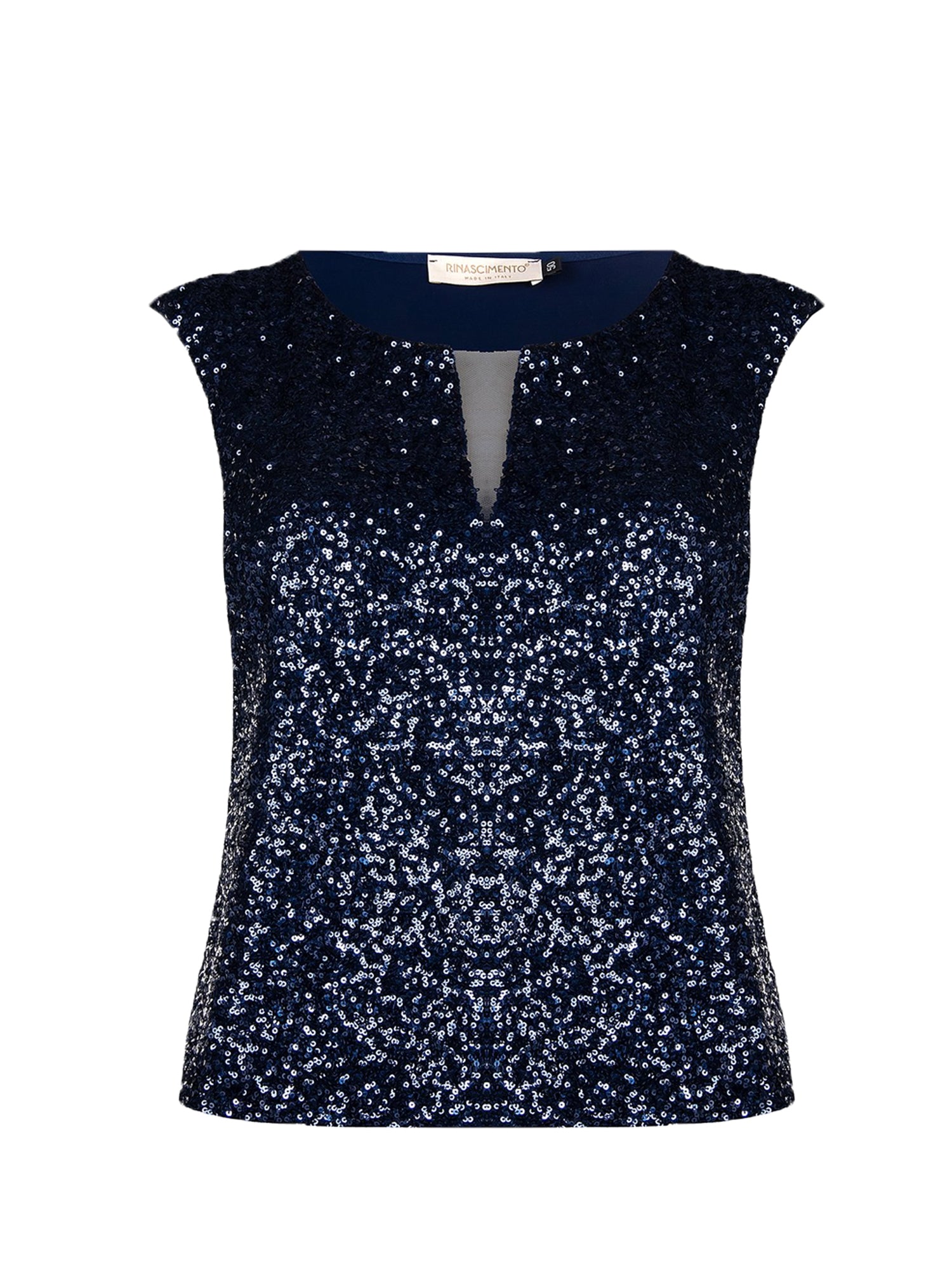 RINASCIMENTO CURVY TOP DI PAILLETTES BLU