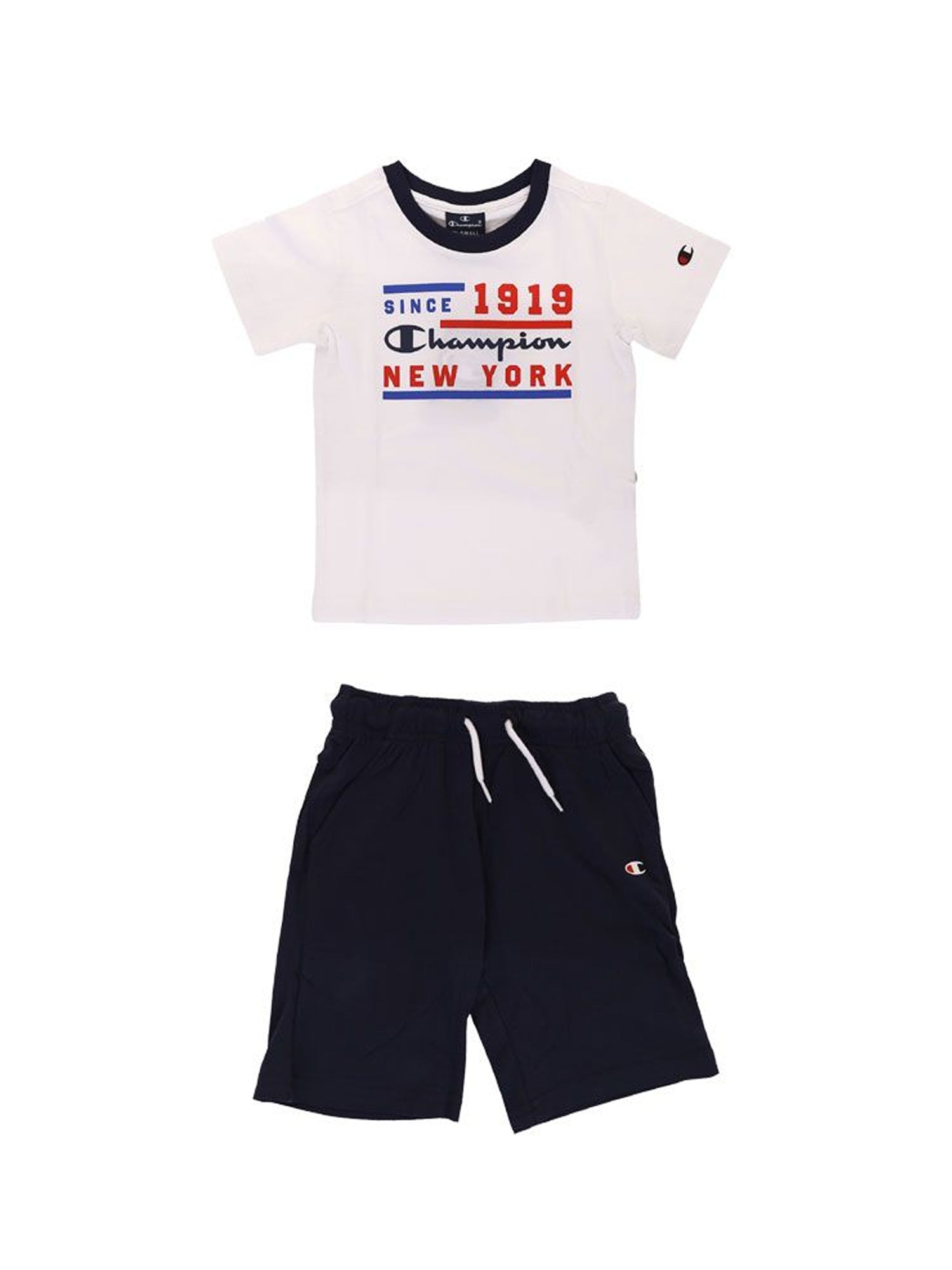 CHAMPION COMPLETO T-SHIRT E SHORTS JR BIANCO