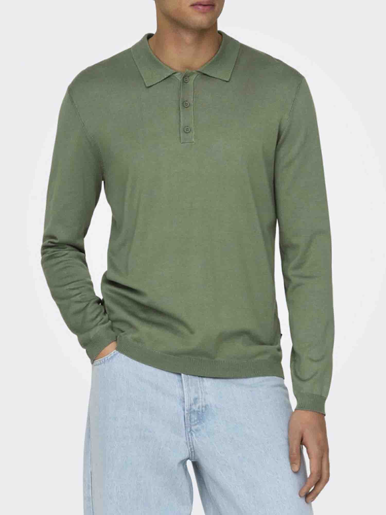 ONLY&SONS  WYLER POLO A MANICHE LUNGHE VERDE