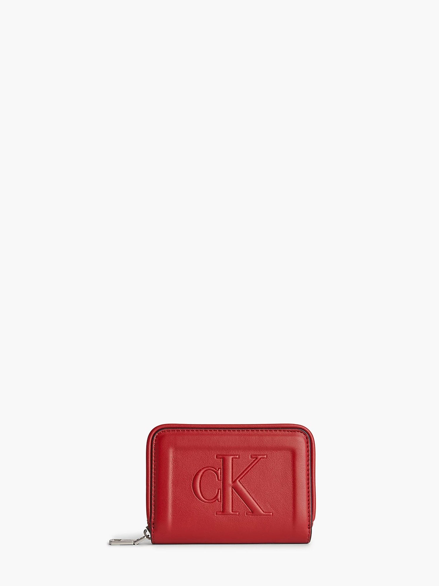 CALVIN KLEIN ACCESSORIES PORTAFOGLI CON ZIP SCULPTED MED ZIP AROUND PIPPING ROSSO