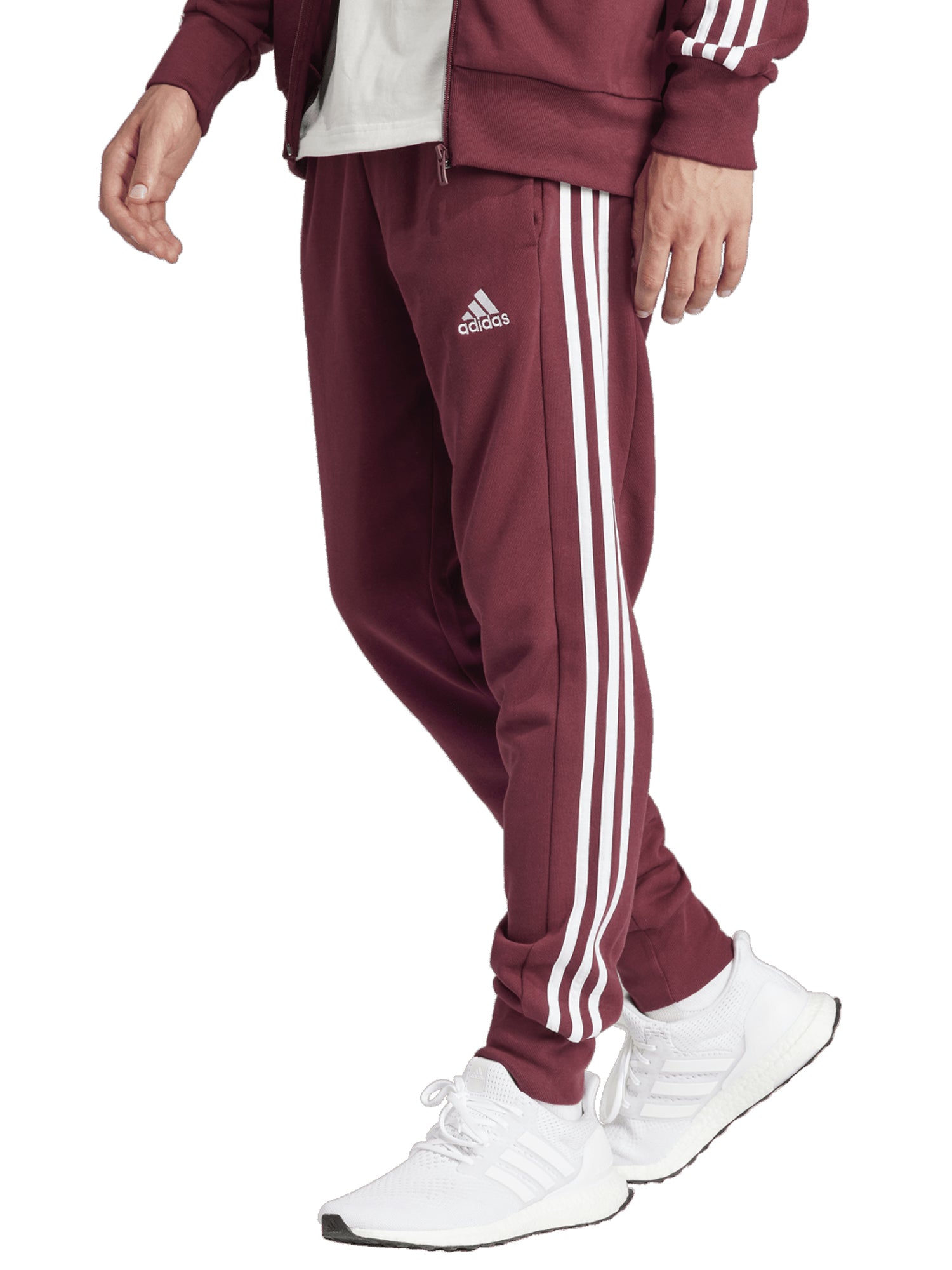 ADIDAS PANTALONI ESSENTIALS TAPERED CUFF 3-STRIPES BORDEAUX