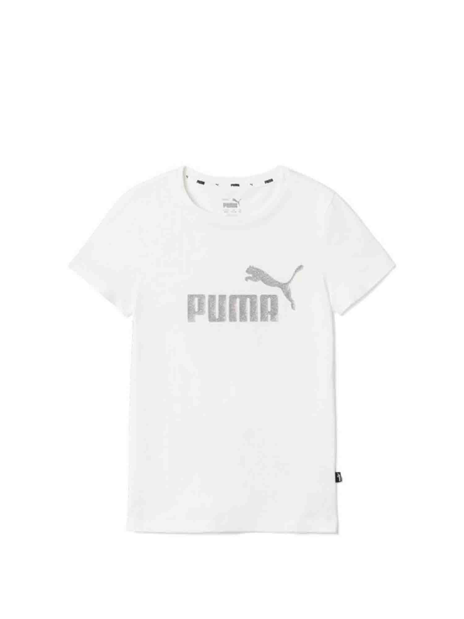 PUMA T-SHIRT ESSENTIALS+LOGO GLITTER RAGAZZA BIANCO