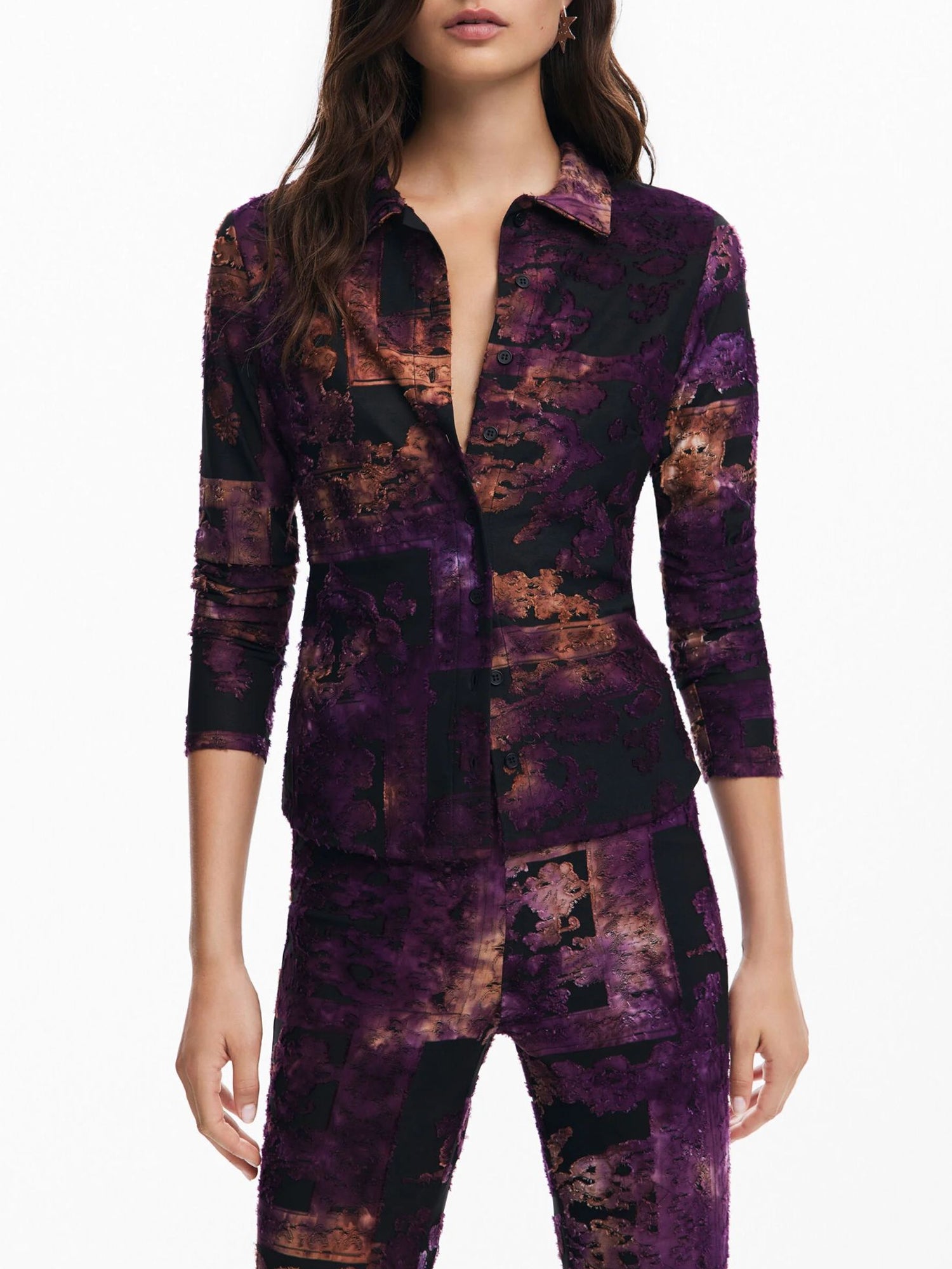 DESIGUAL CAMICIA MANICHE LUNGHE VIOLA