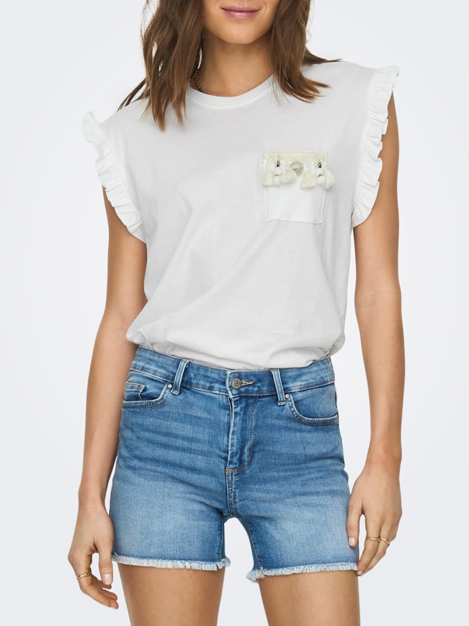 ONLY T-SHIRT FILIPPA CON ROUCHES BIANCO