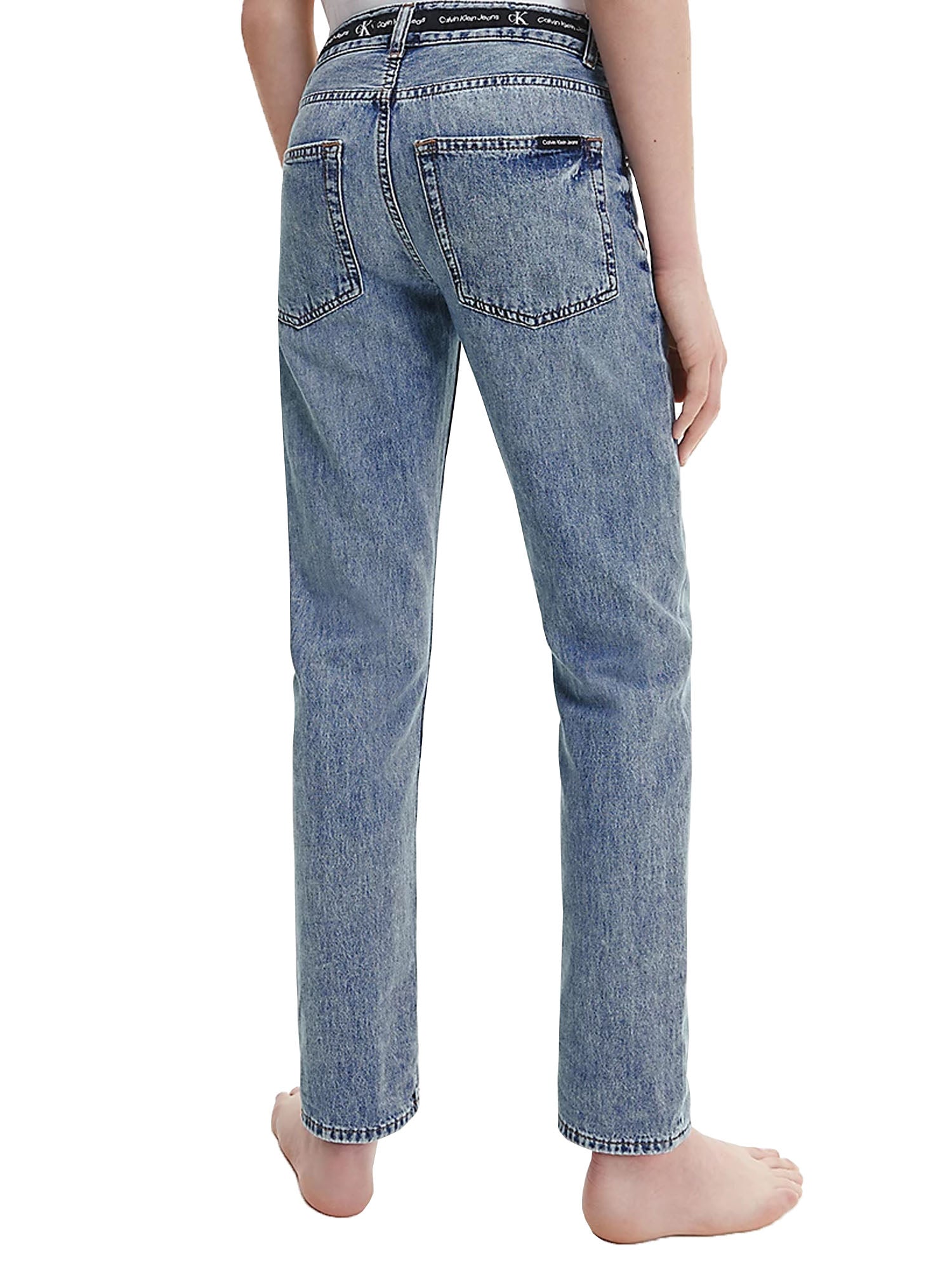 CALVIN KLEIN JEANS REGULAR STRAIGHT LOGO TAPE IN DENIM BLU