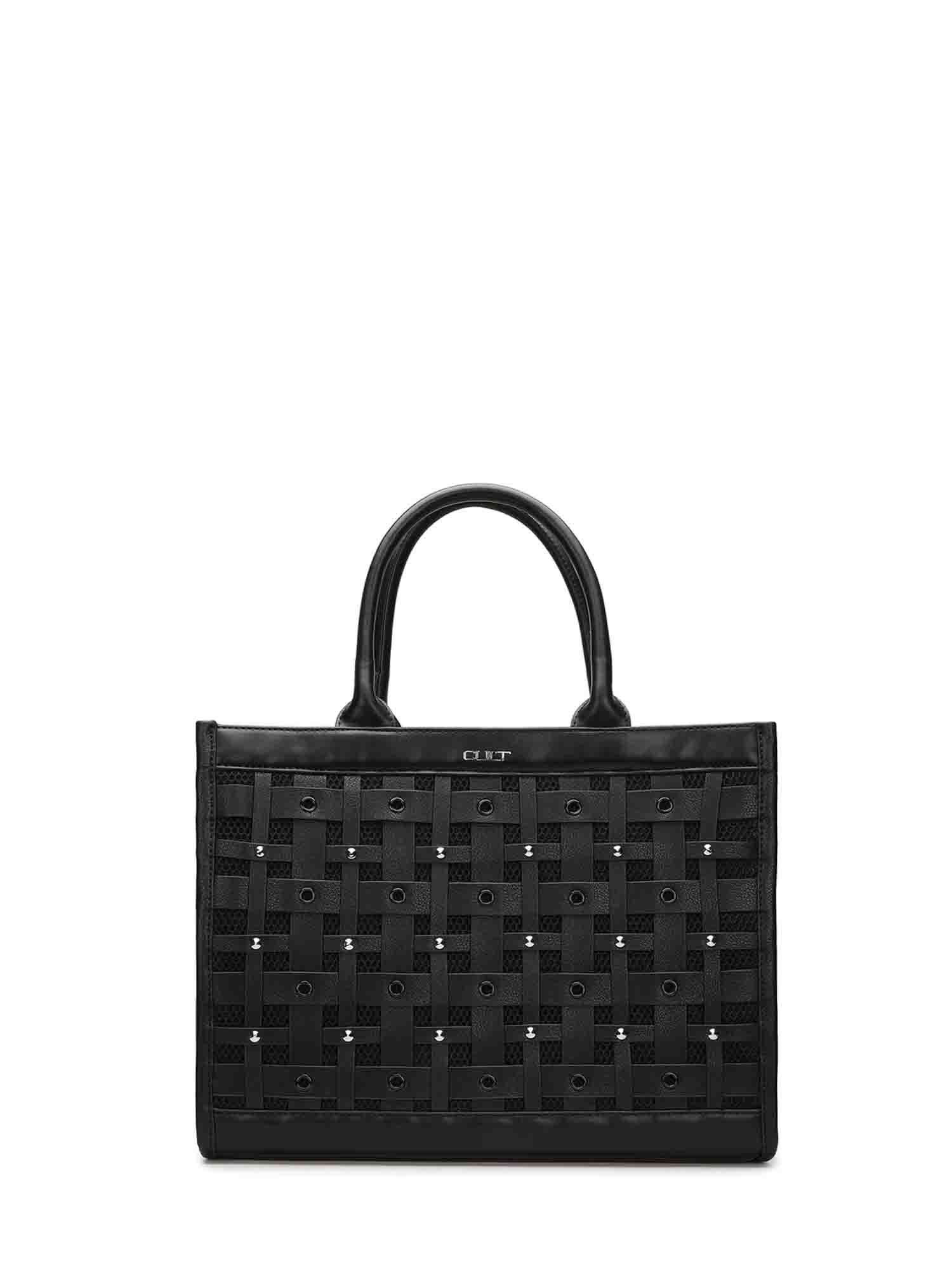 CULT ACCESSORIES BORSA SHOPPER EYELETS NERO