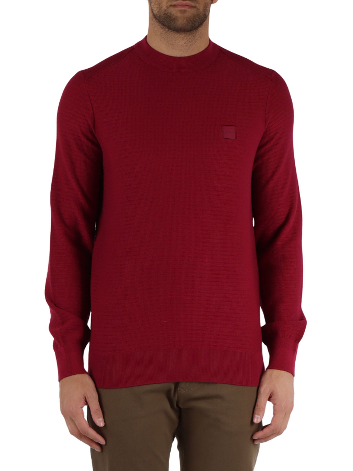 HUGO BOSS MAGLIONE IN COTONE E CASHMERE ROSSO