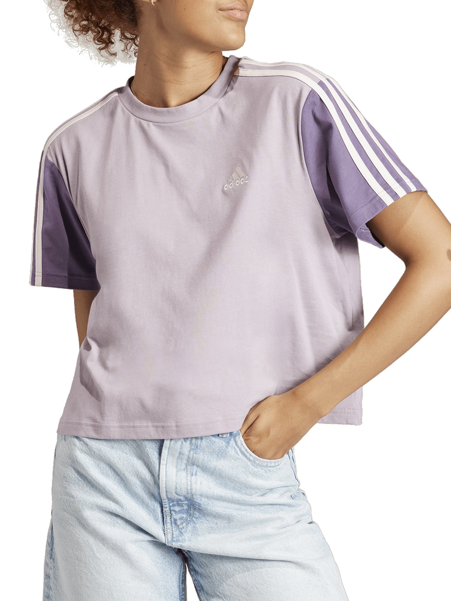 ADIDAS T-SHIRT ESSENTIALS 3-STRIPES SINGLE JERSEY CROP VIOLA