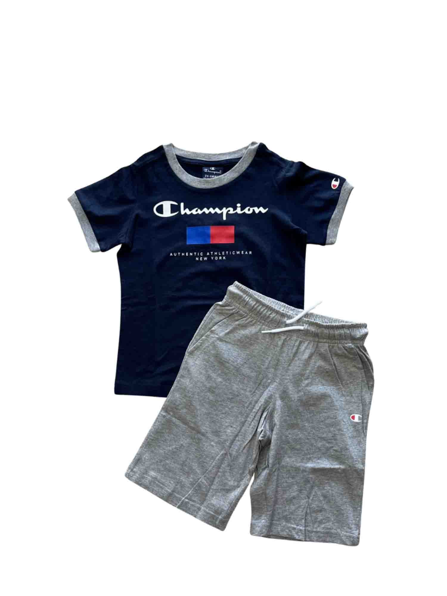 CHAMPION SET T-SHIRT+ PANTALONCINO DA BAMBINO BLU-GRIGIO