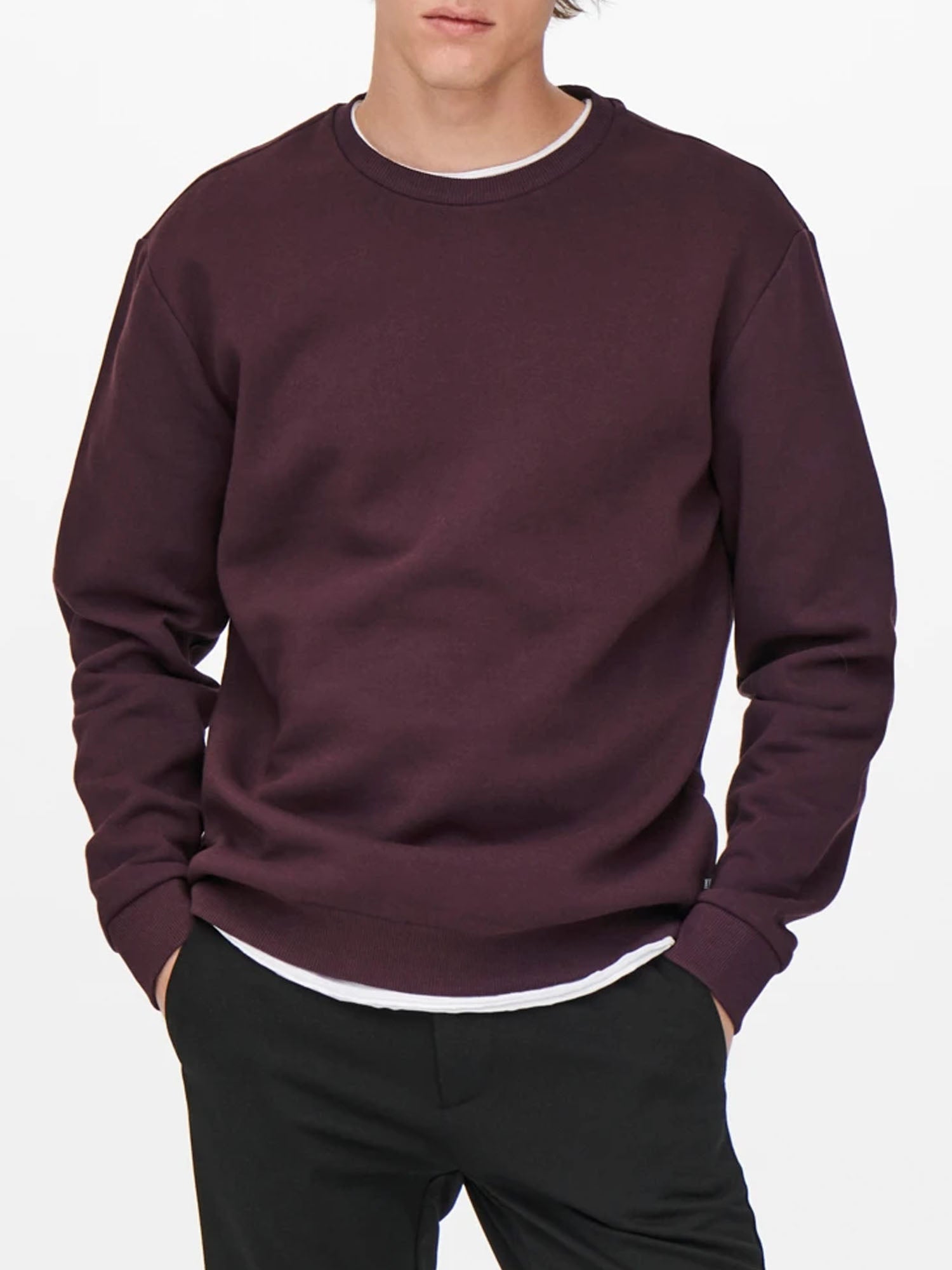 ONLY&SONS FELPA CERES GIROCOLLO BORDEAUX