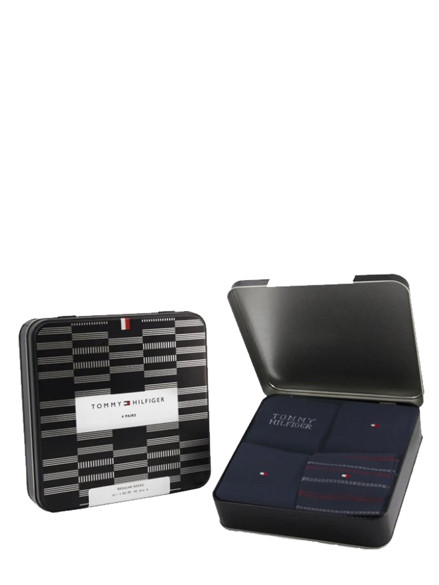 TOMMY HILFIGER CALZINI UOMO 4 PAIA TIN GIFTBOX STRIPE BLU