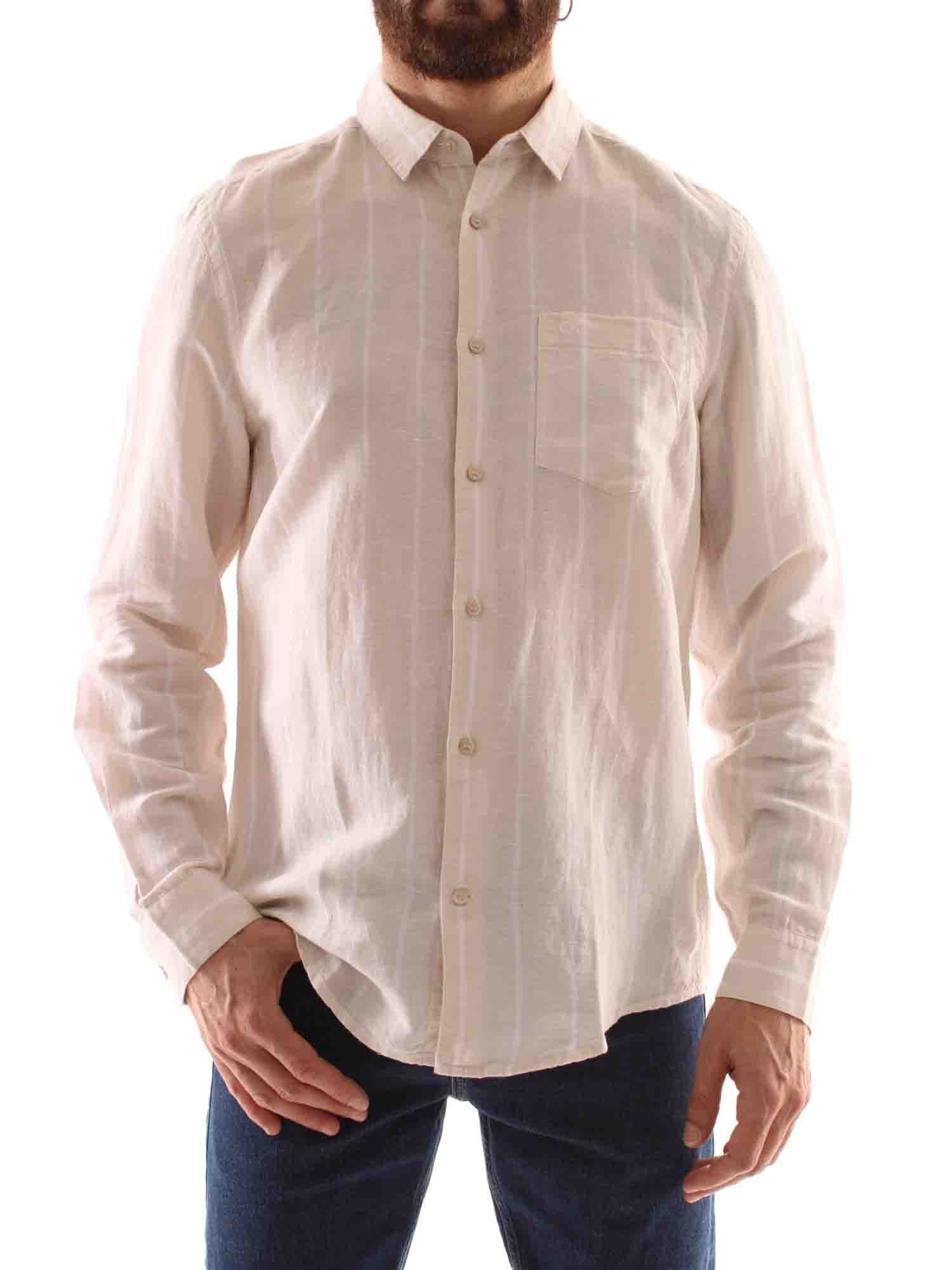 CALVIN KLEIN CAMICIA CASUAL A RIGHE BEIGE