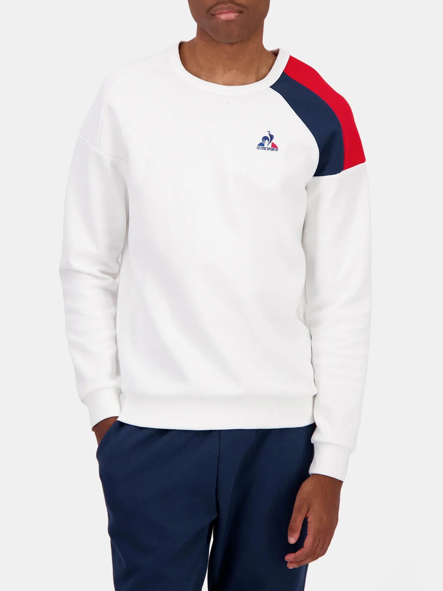 LE COQ SPORTIF FELPA GIROCOLLO TRI CREW SWEAT N°2 BIANCO