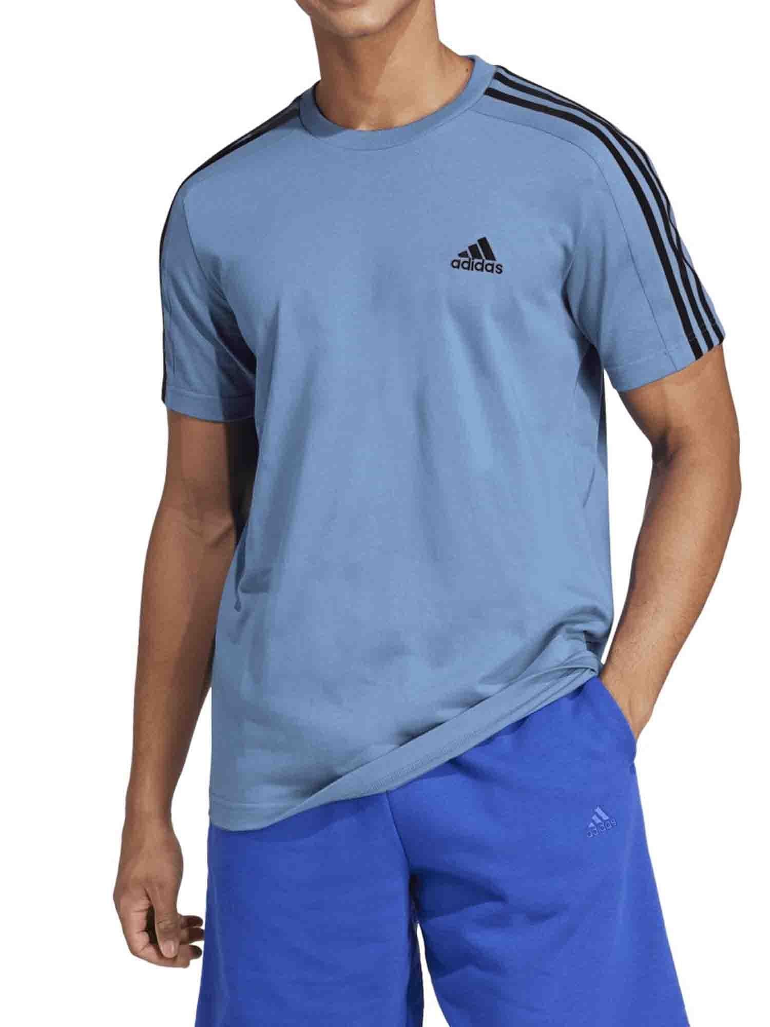 ADIDAS ESSENTIALS 3 STRISCE T-SHIRT UOMO AZZURRO