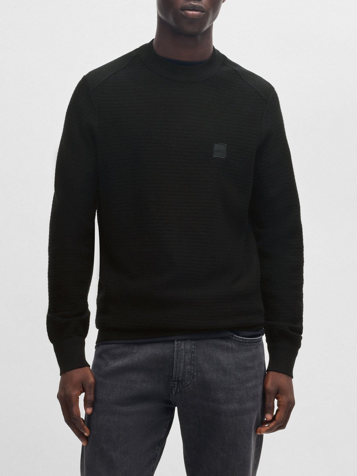 HUGO BOSS MAGLIONE IN COTONE E CASHMERE NERO