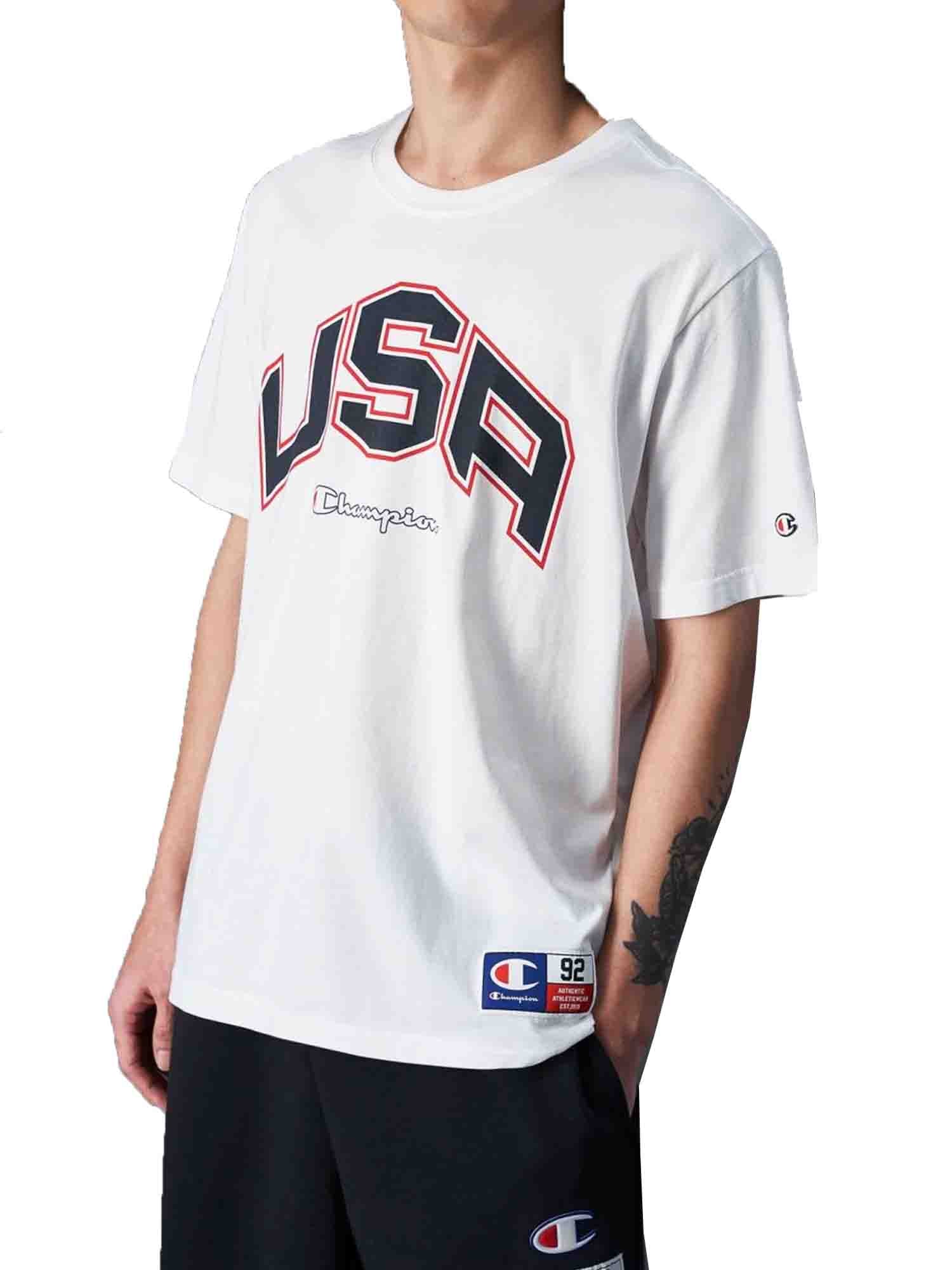 CHAMPION T-SHIRT CON LOGO USA BIANCO