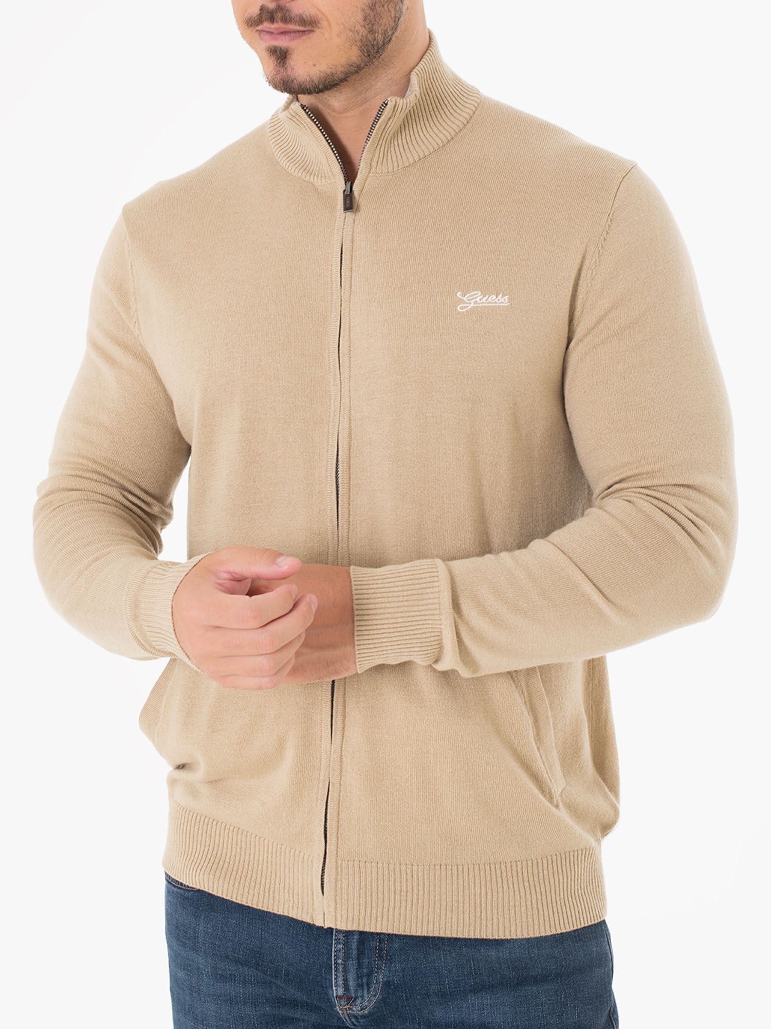 GUESS CARDIGAN DARRELL BASIC ZIPPED BEIGE