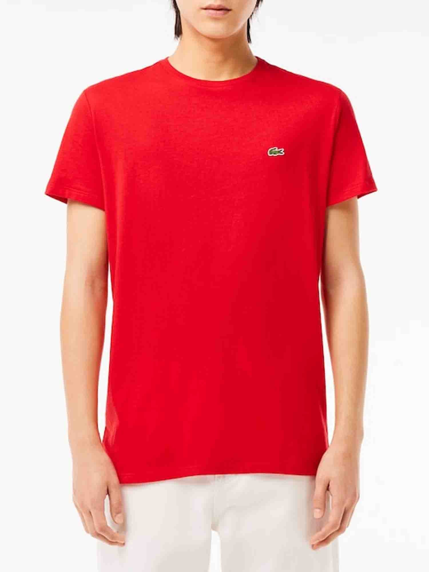 LACOSTE T-SHIRT CLASSICA TINTA UNITA ROSSO