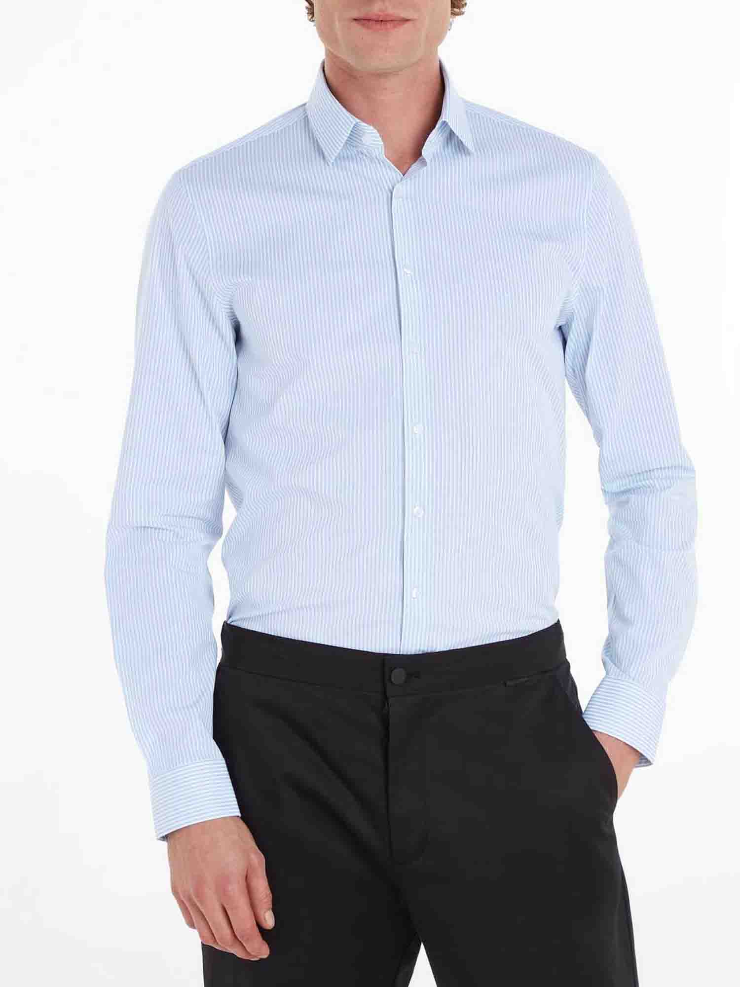 CALVIN KLEIN CAMICIA SLIM FANTASIA A RIGHE AZZURRO