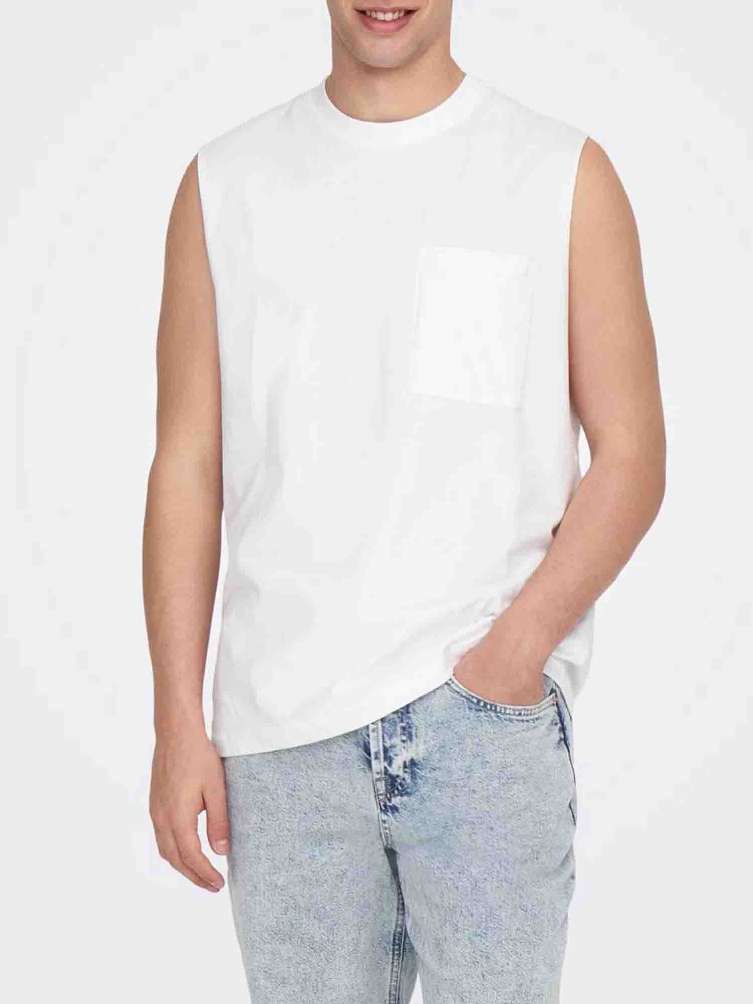 ONLY&SONS T-SHIRT SMANICATA BIANCO