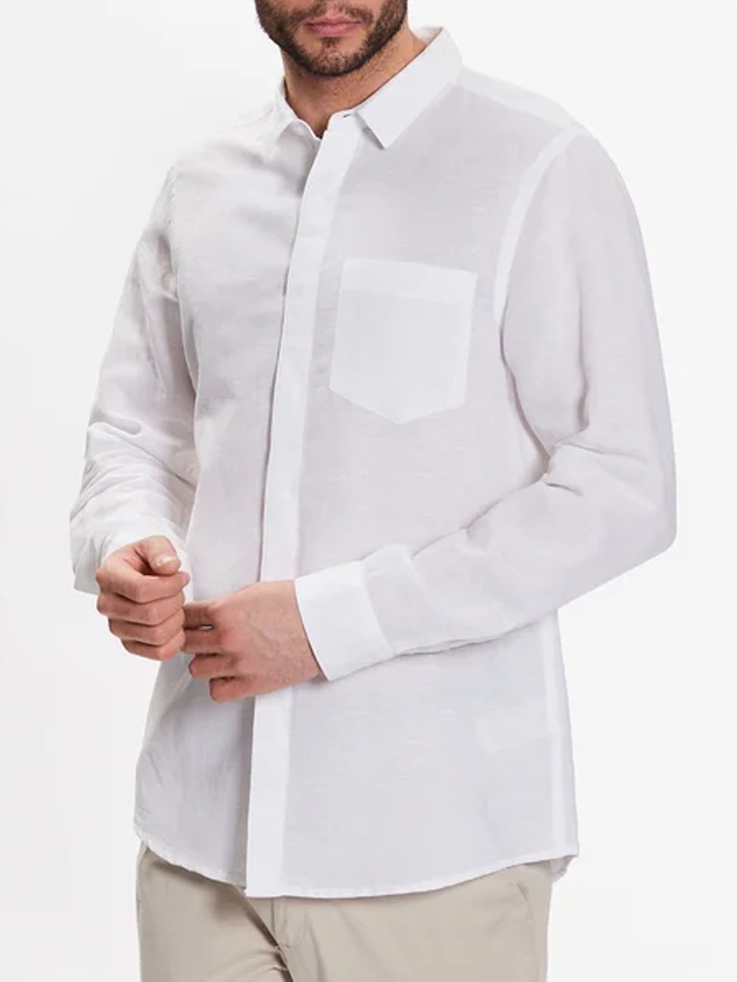 CALVIN KLEIN CAMICIA LINEN COTTON REGULAR BIANCO