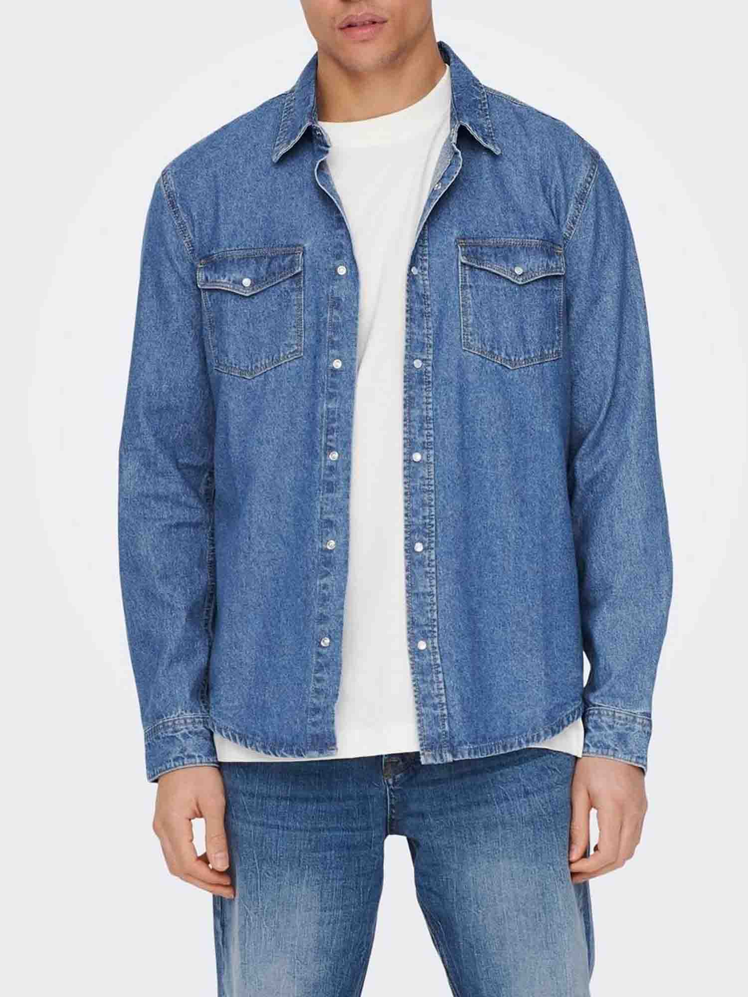 ONLY&SONS BANE CAMICIA DI JEANS MEDIUM BLU DENIM