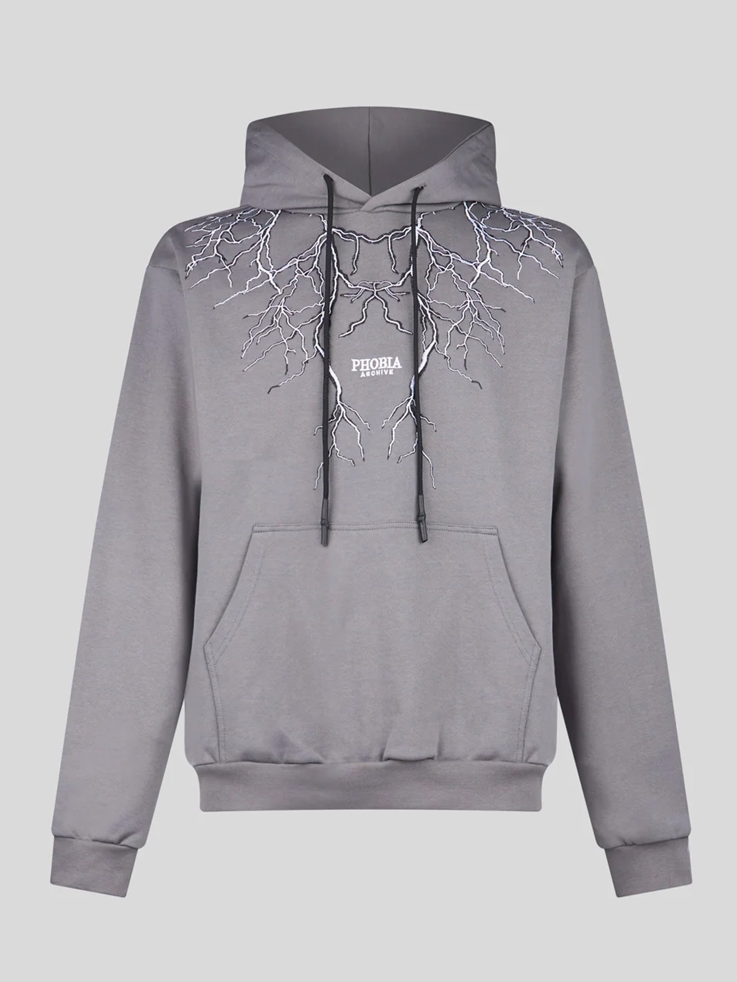 PHOBIA FELPA CON CAPPUCCIO WHITE EMBROIDERY LIGHTNING GRIGIO