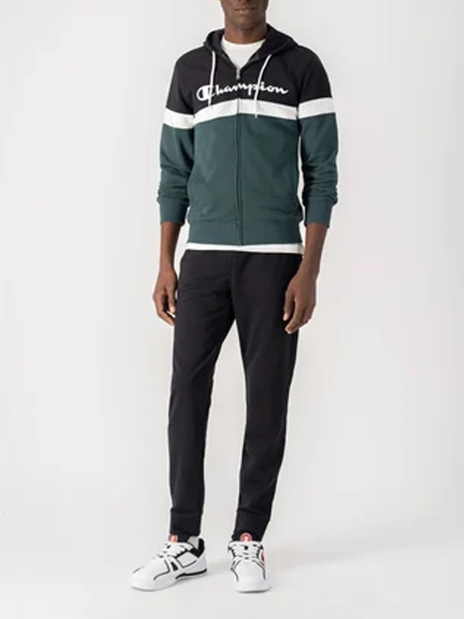 CHAMPION TUTA FULL ZIP CON CAPPUCCIO VERDE-BIANCO-NERO