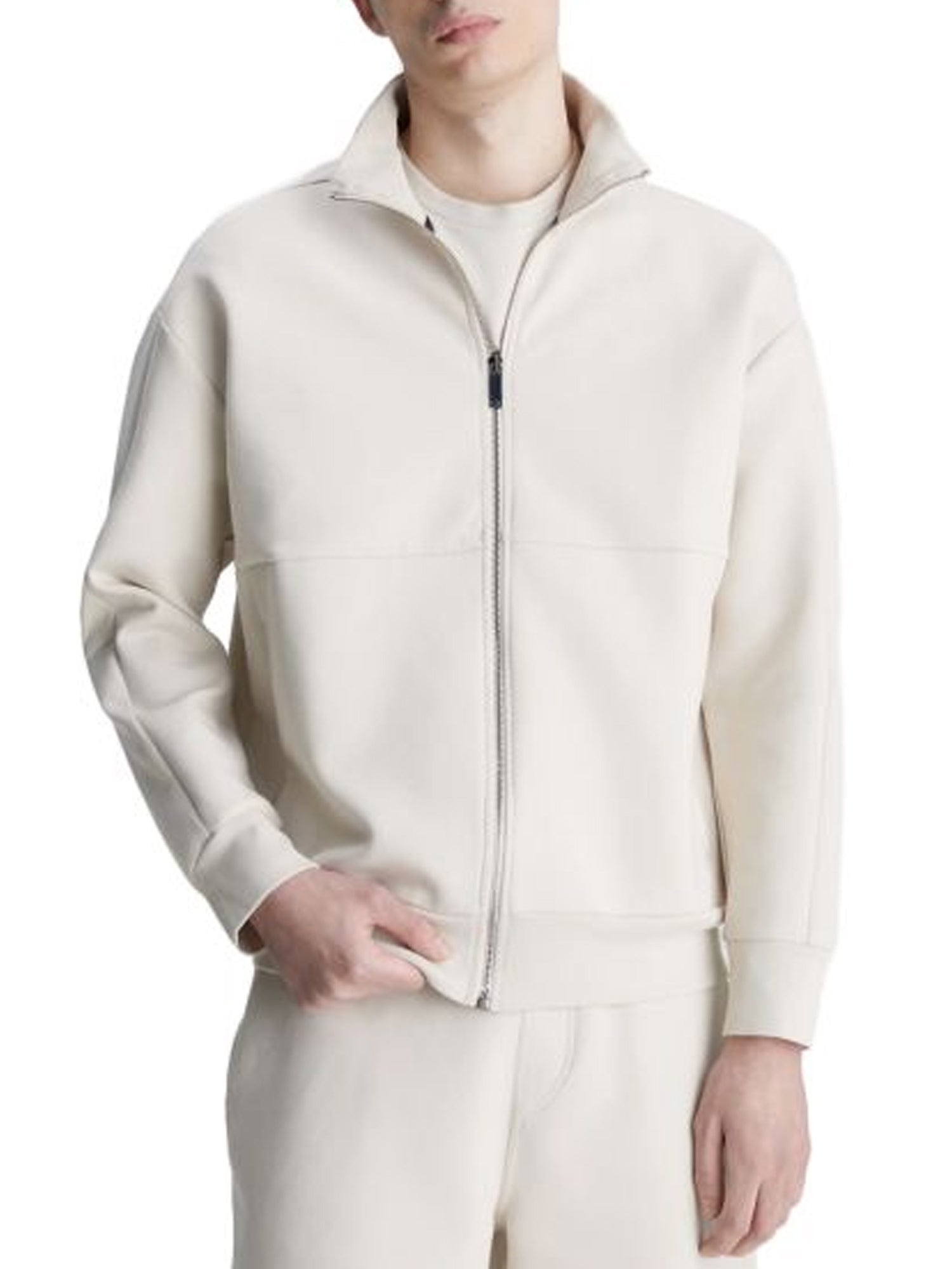 CALVIN KLEIN FELPA FULL ZIP COMFORT DEBOSSED LOG BEIGE