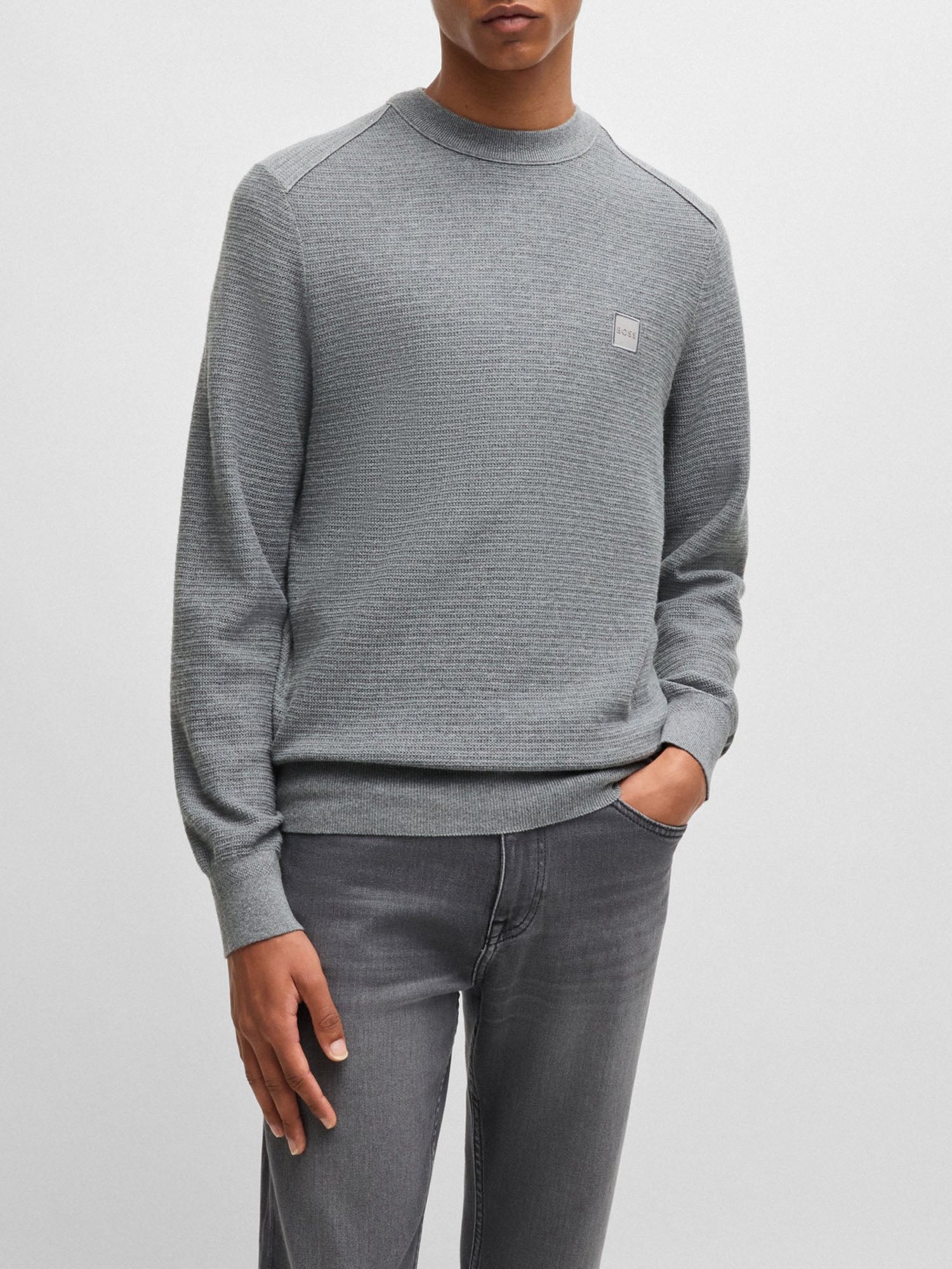 HUGO BOSS MAGLIONE IN COTONE E CASHMERE GRIGIO