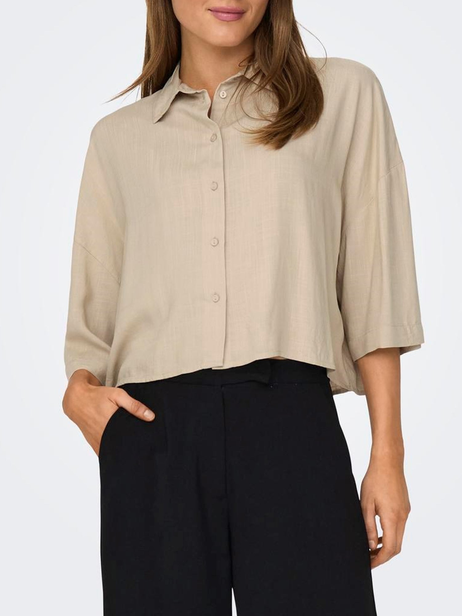 ONLY CAMICIA ASTRID CROP CON MANICHE A 2/4 BEIGE