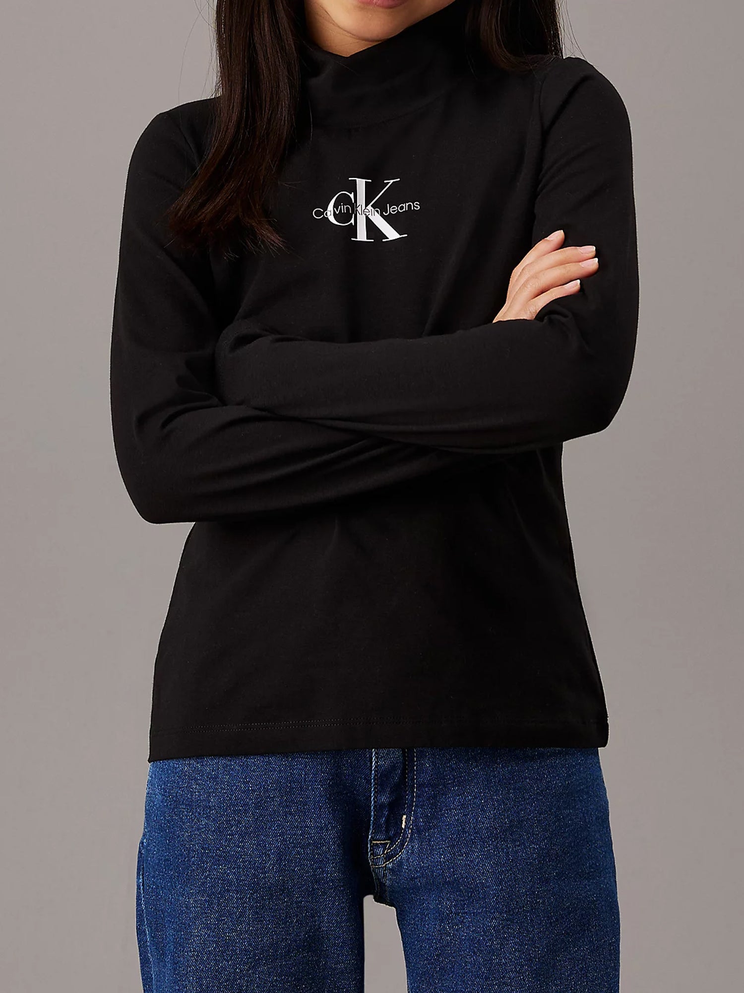 CALVIN KLEIN KIDS MAGLIA A COLLO ALTO CON LOGO NERO