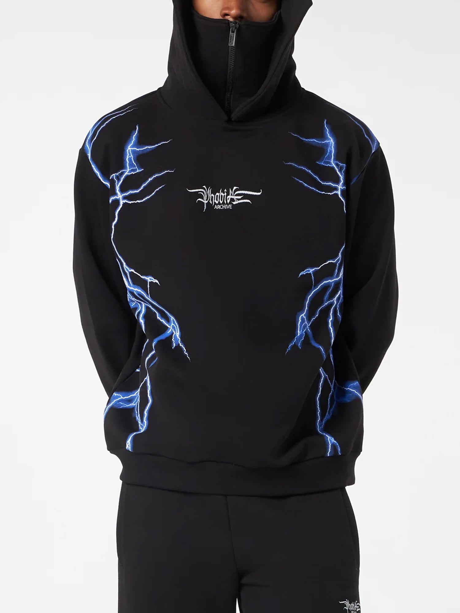 PHOBIA FELPA CON CAPPUCCIO BALACLAVA LIGHTNING BLUE PRINT NERO