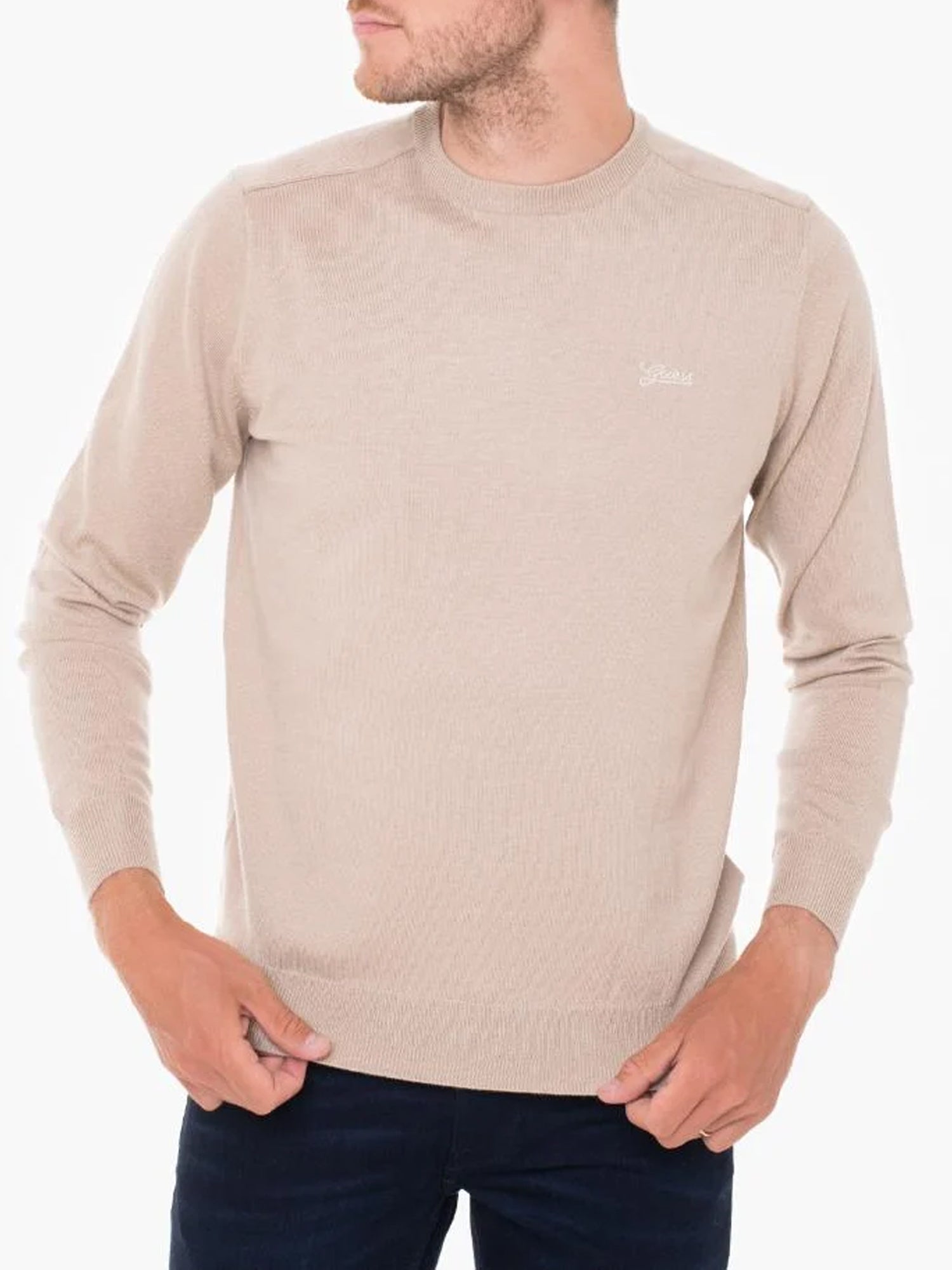 GUESS JEANS PULLOVER GIROCOLLO VALENTINE BEIGE